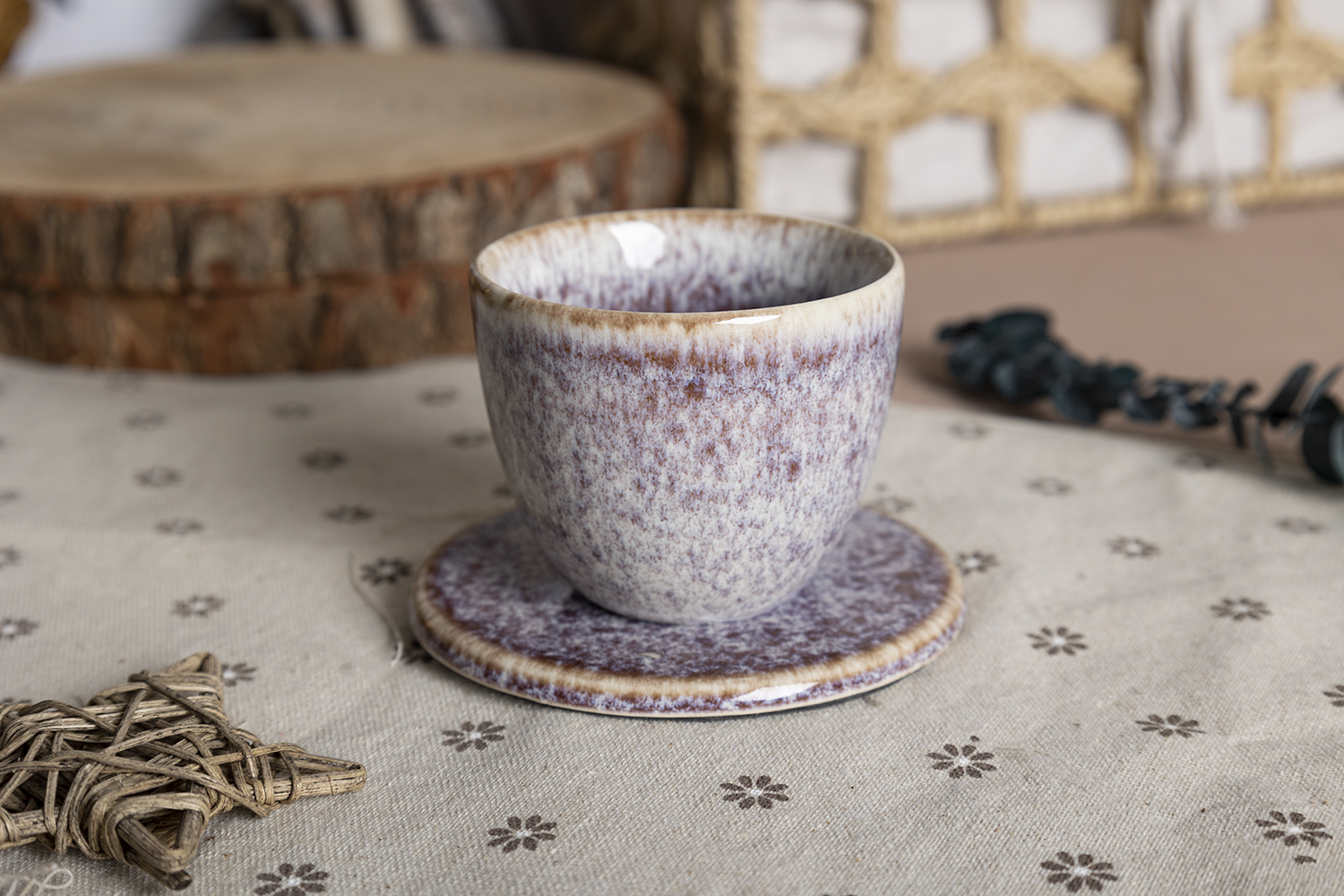 ​CHANGSHA HAPPY GO  Unique Reactive Glaze Stoneware Table Set with Lavender-Brown Floral Crystalline Texture |Dopamine Series Ceramics  |happygodinnerware.com
