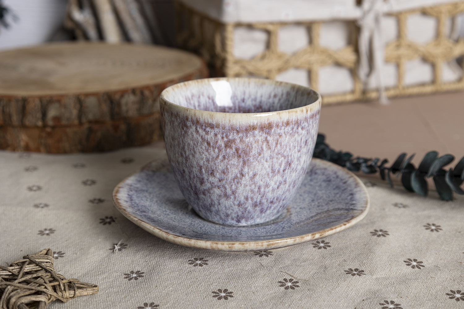 ​CHANGSHA HAPPY GO  Unique Reactive Glaze Stoneware Table Set with Lavender-Brown Floral Crystalline Texture |Dopamine Series Ceramics  |happygodinnerware.com