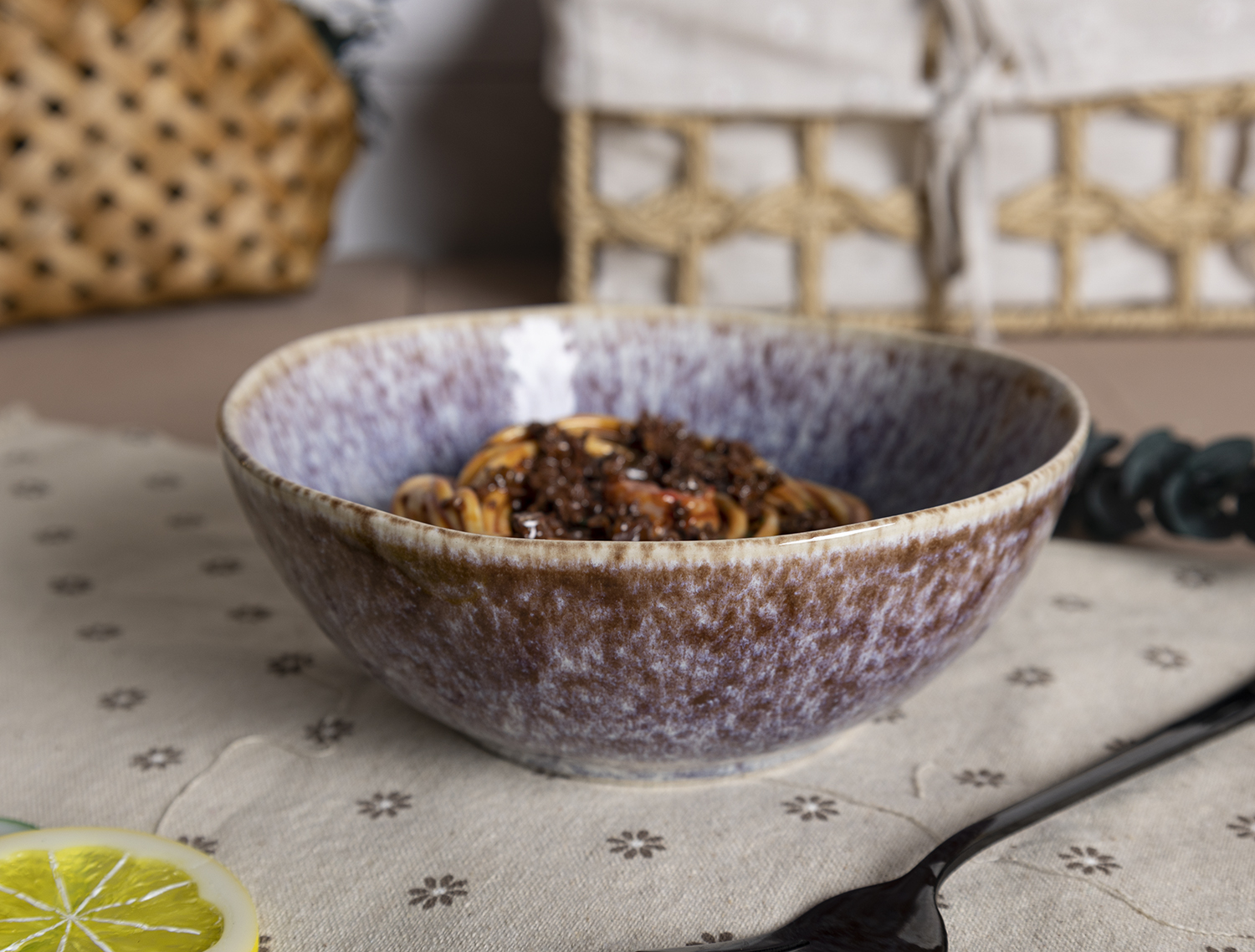​CHANGSHA HAPPY GO  Unique Reactive Glaze Stoneware Table Set with Lavender-Brown Floral Crystalline Texture |Dopamine Series Ceramics  |happygodinnerware.com