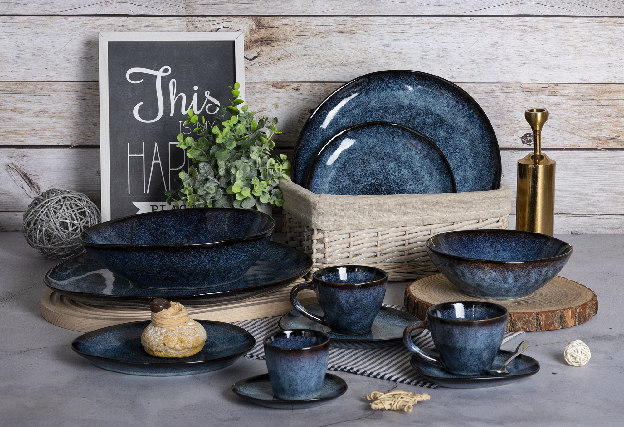 ​CHANGSHA HAPPY GO  Rustic Midnight Blue Speckled Reactive Glazed Stoneware Tea and Dinnerware Set |Dopamine Series Ceramics  |happygodinnerware.com