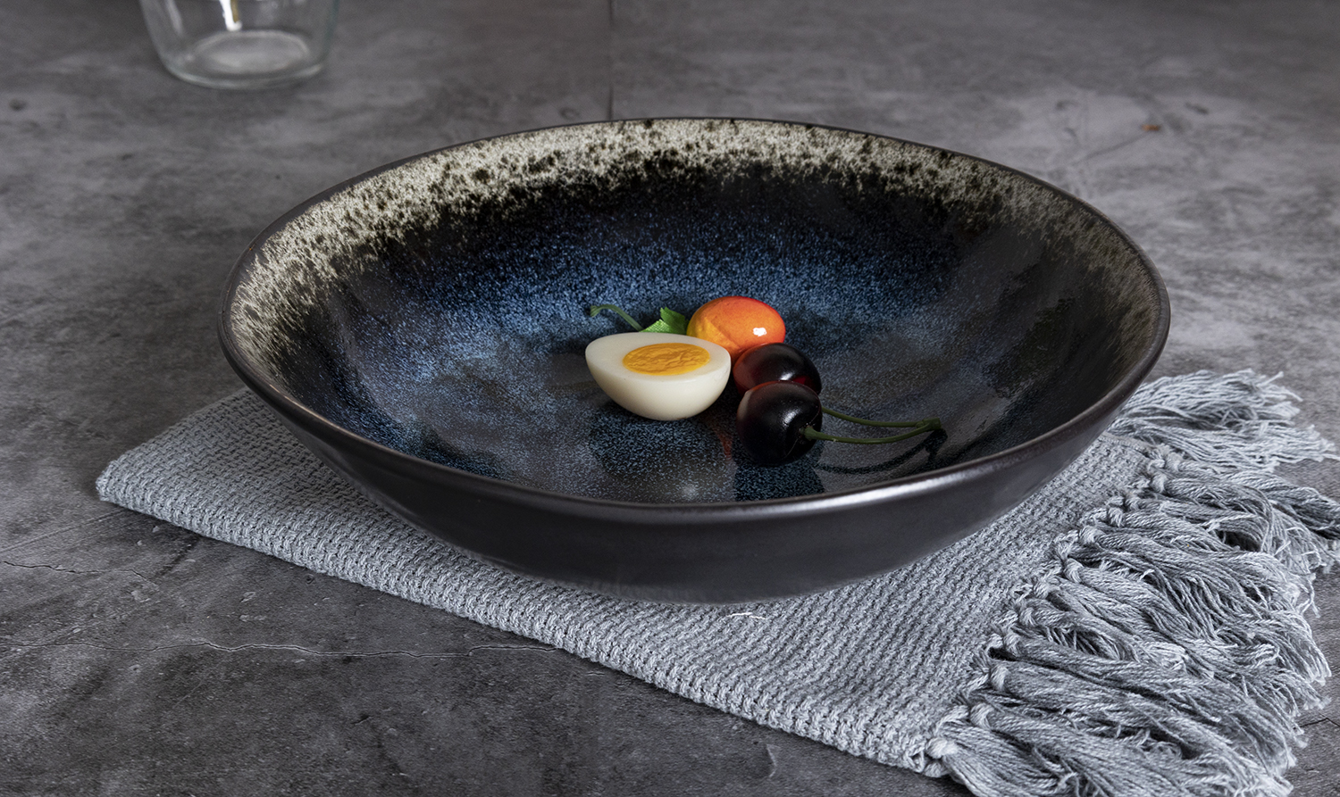 CHANGSHA HAPPY GO Obsidian Blue Reactive Glaze Stoneware Dinnerware Set | Deep Galaxy-Inspired Ceramic Plates, Bowls & Mugs | Fine Dining Tableware Collection|happygodinnerware.com