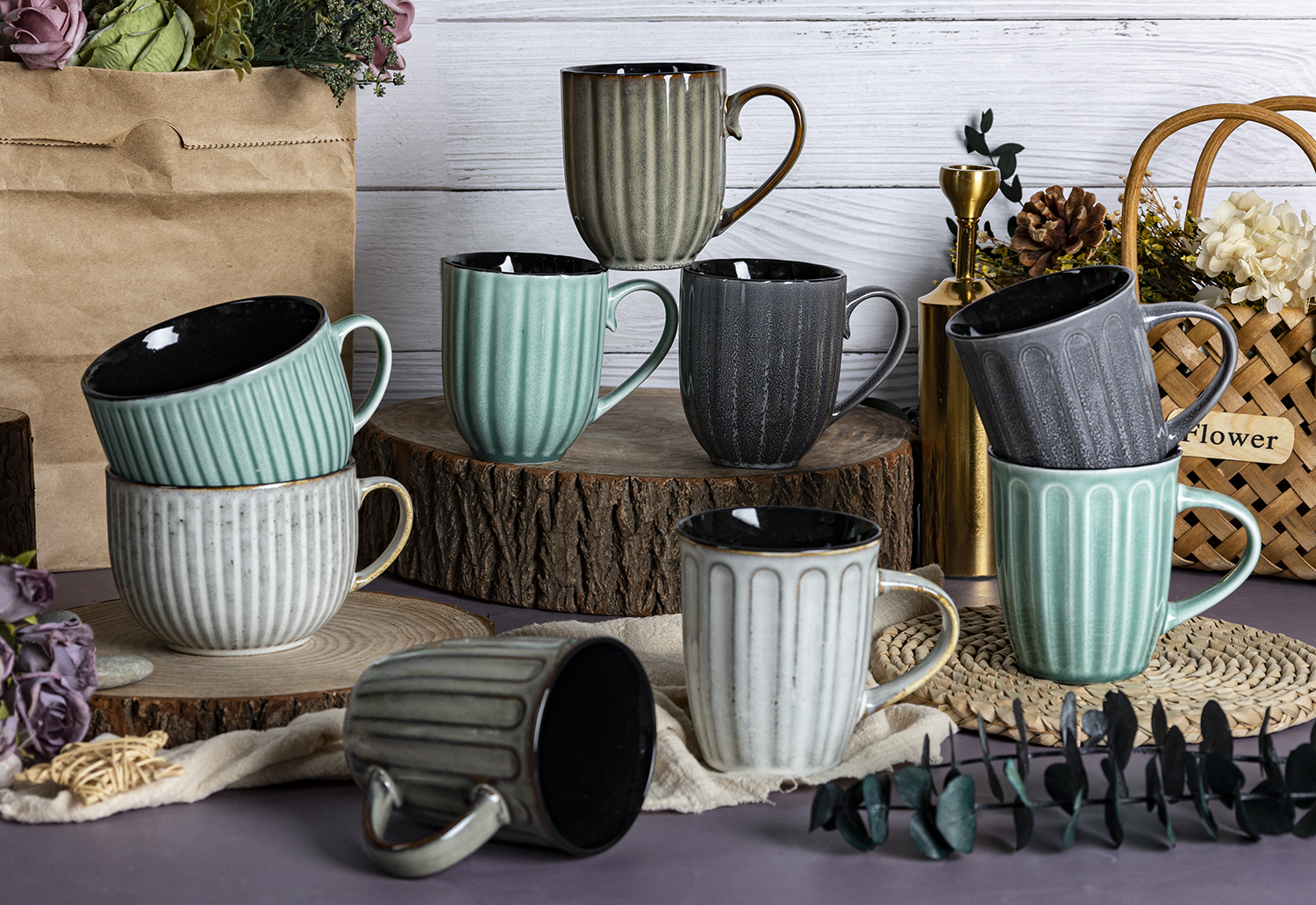 CHANGSHA HAPPY GO  Geometric Embossed Fine Bone China Mug with Matte Reactive Glaze for Contemporary Drinkware Collections |Dopamine Series Ceramics  |happygodinnerware.com