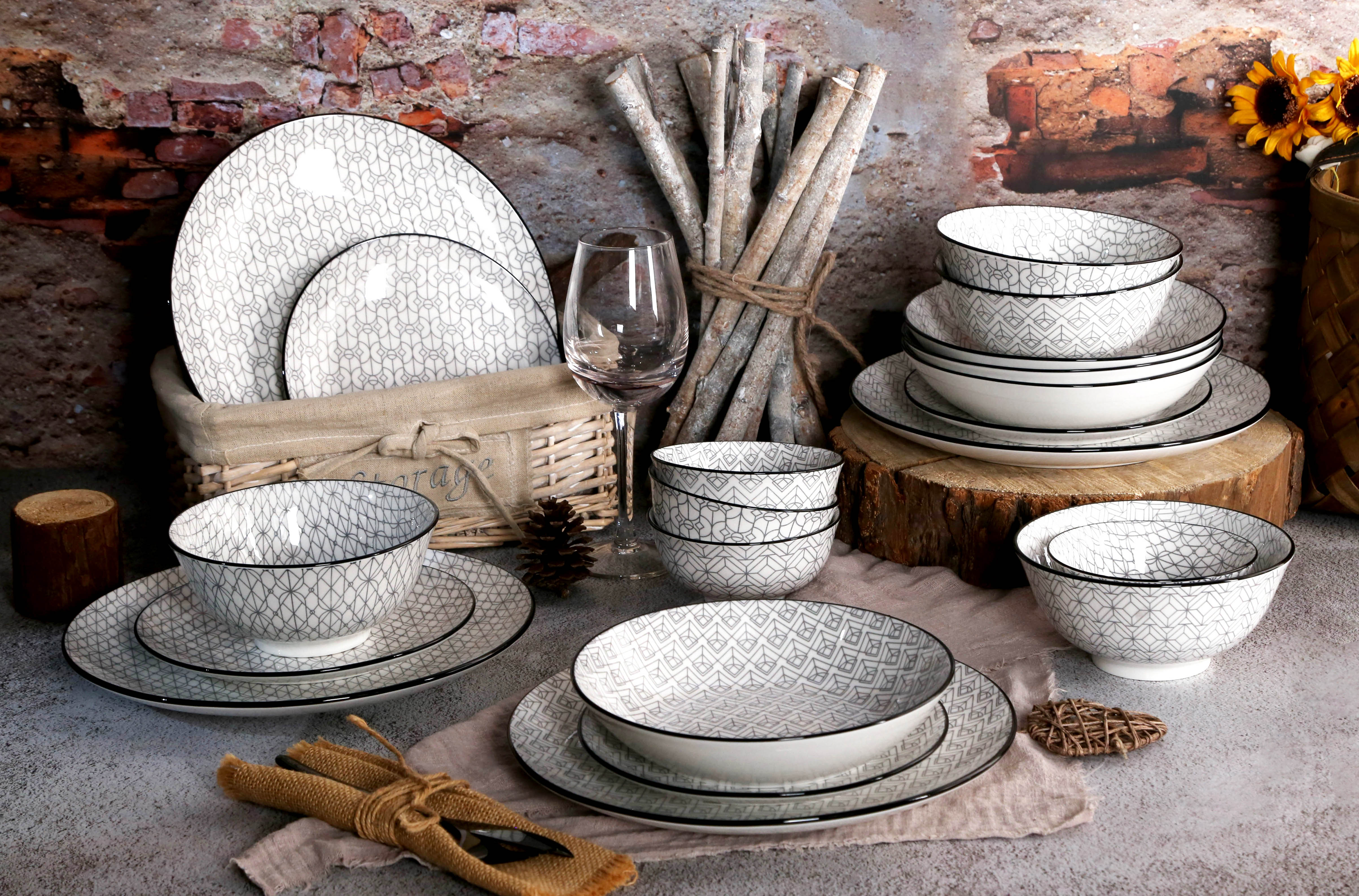 CHANGSHA HAPPY GO Nomad Lines – Printed White Porcelain Dinnerware Set | happygodinnerware.com