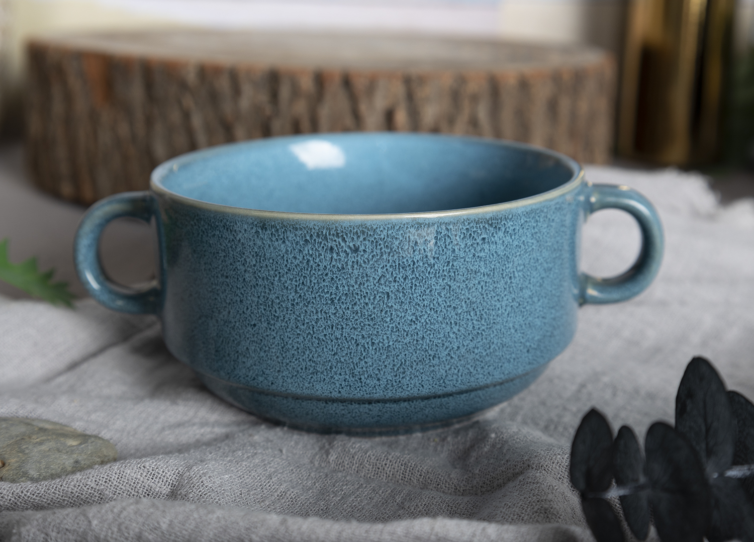 CHANGSHA HAPPY GO  Vintage Reactive Glaze Stoneware Double-Handled Bowl Set for Rustic Kitchen Use  |happygodinnerware.com