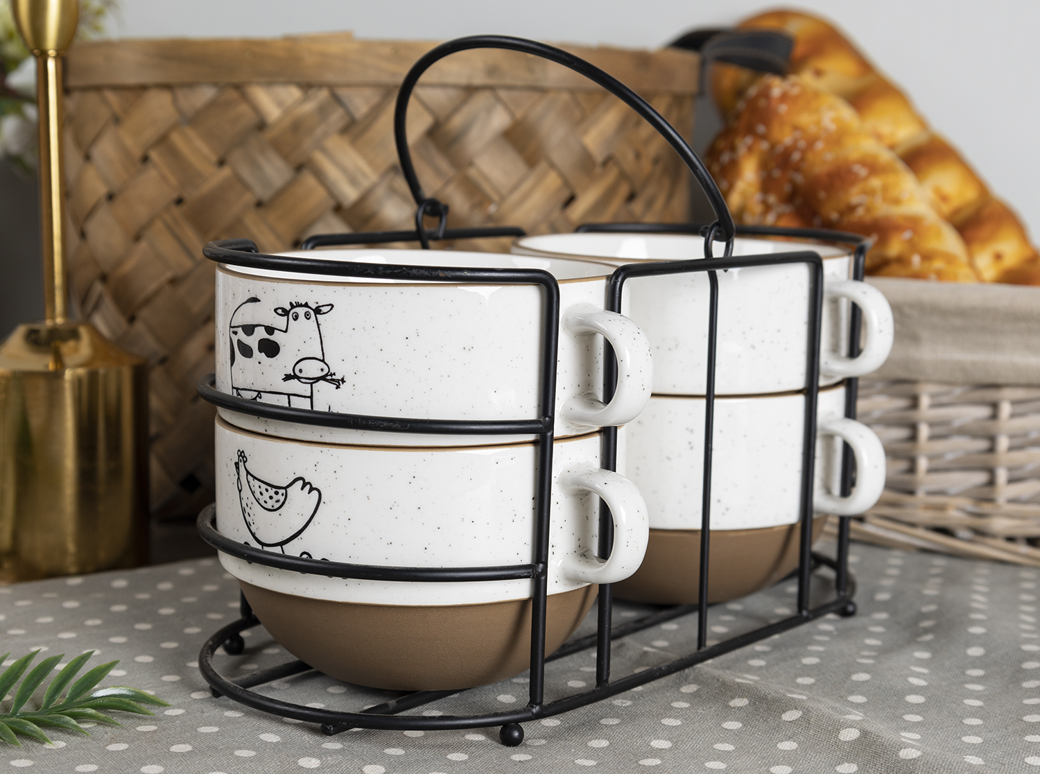 CHANGSHA HAPPY GO  Charming Farm Animal Sketch New Bone China Mug Set with Rustic Speckled Glaze Finish  |happygodinnerware.com