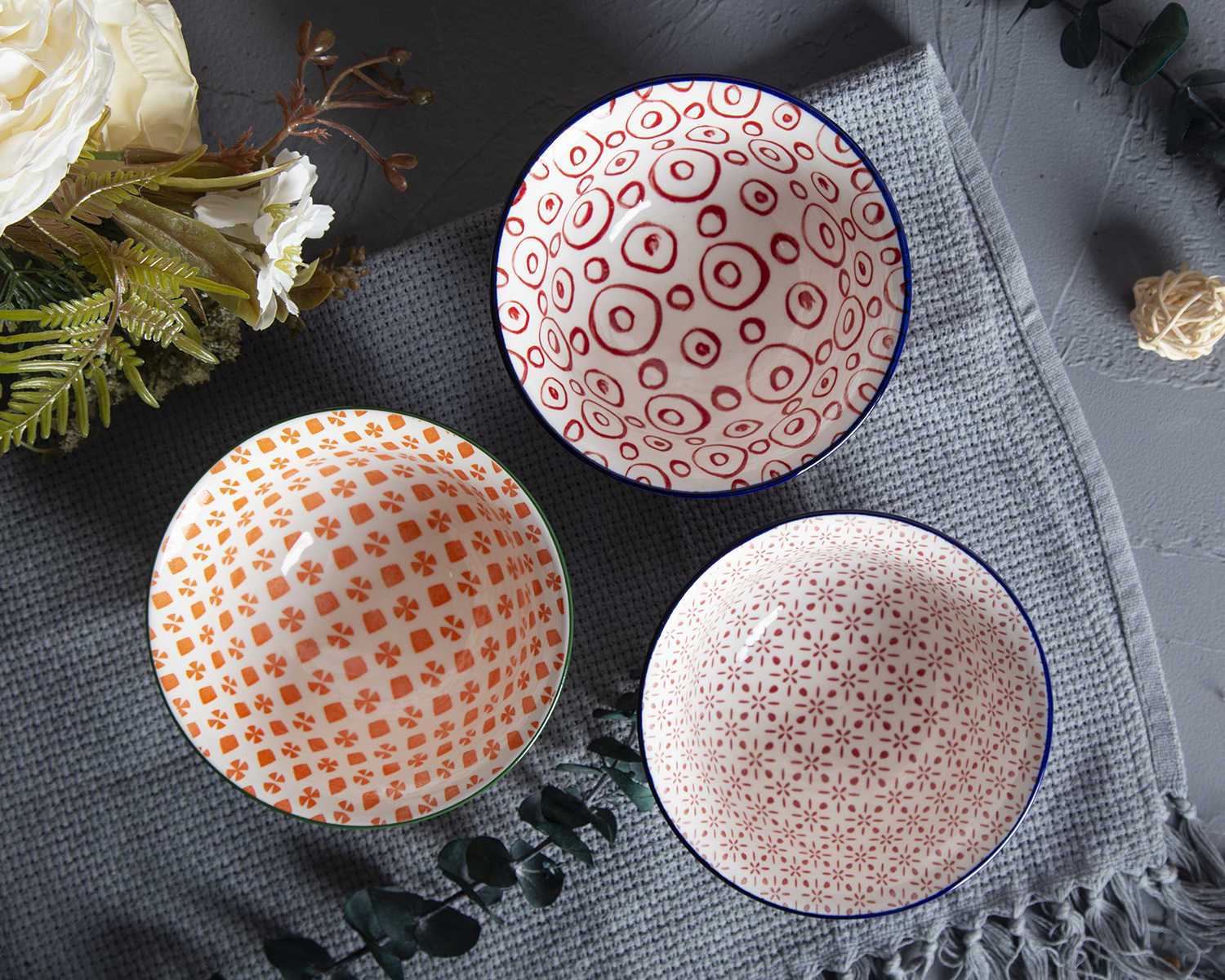 CHANGSHA HAPPY GO Mandala Printed Stoneware Bowls with Colorful Glaze | happygodinnerware.com