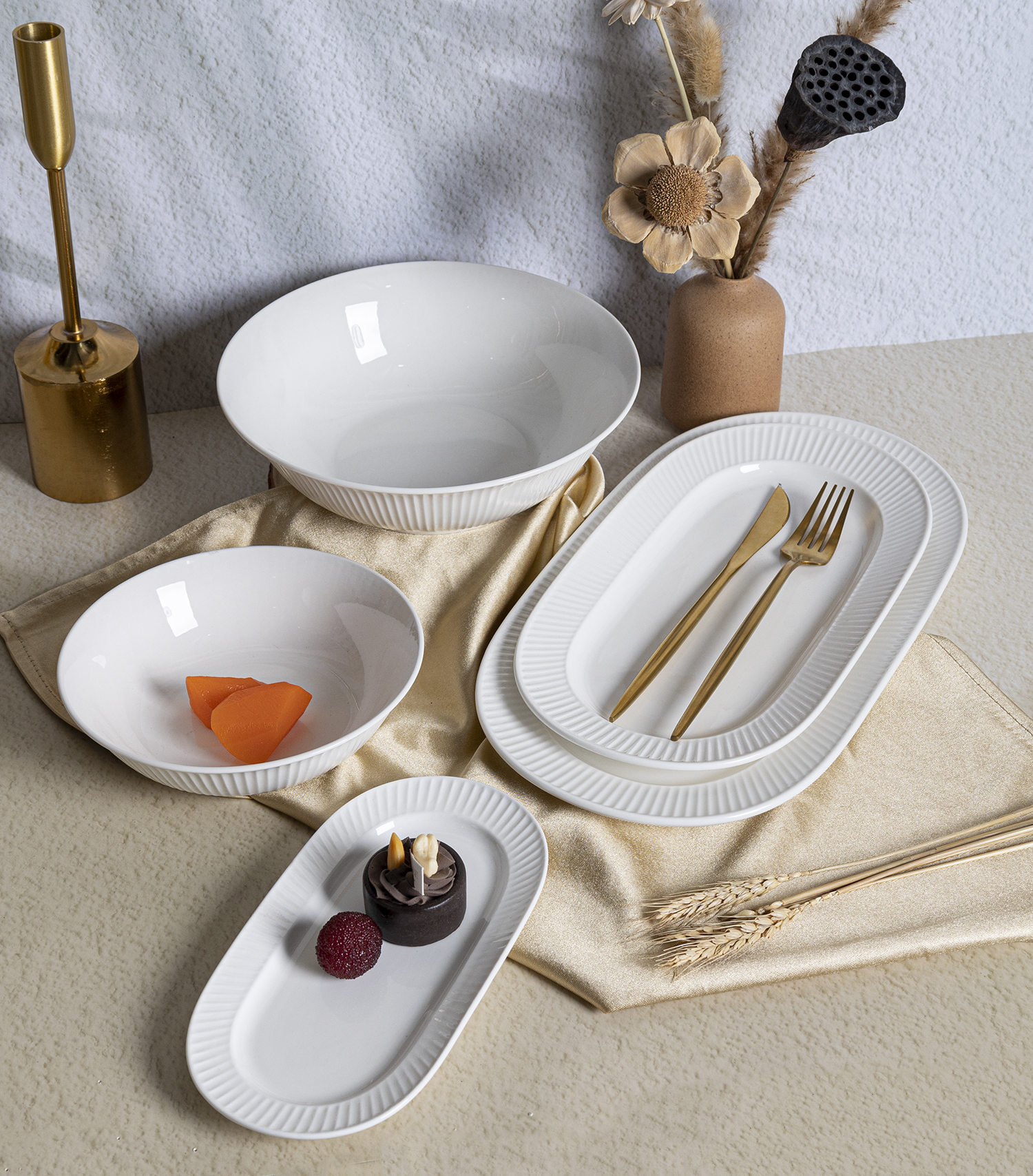 CHANGSHA HAPPY GO Vertical Striped Embossed New Bone China Collection | happygodinnerware.com