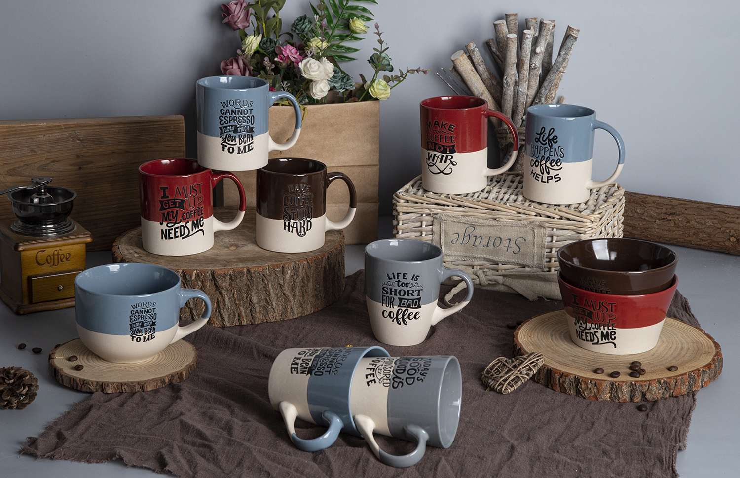 CHANGSHA HAPPY GO Stoneware Coffee Mugs with Fun Text Prints | happygodinnerware.com