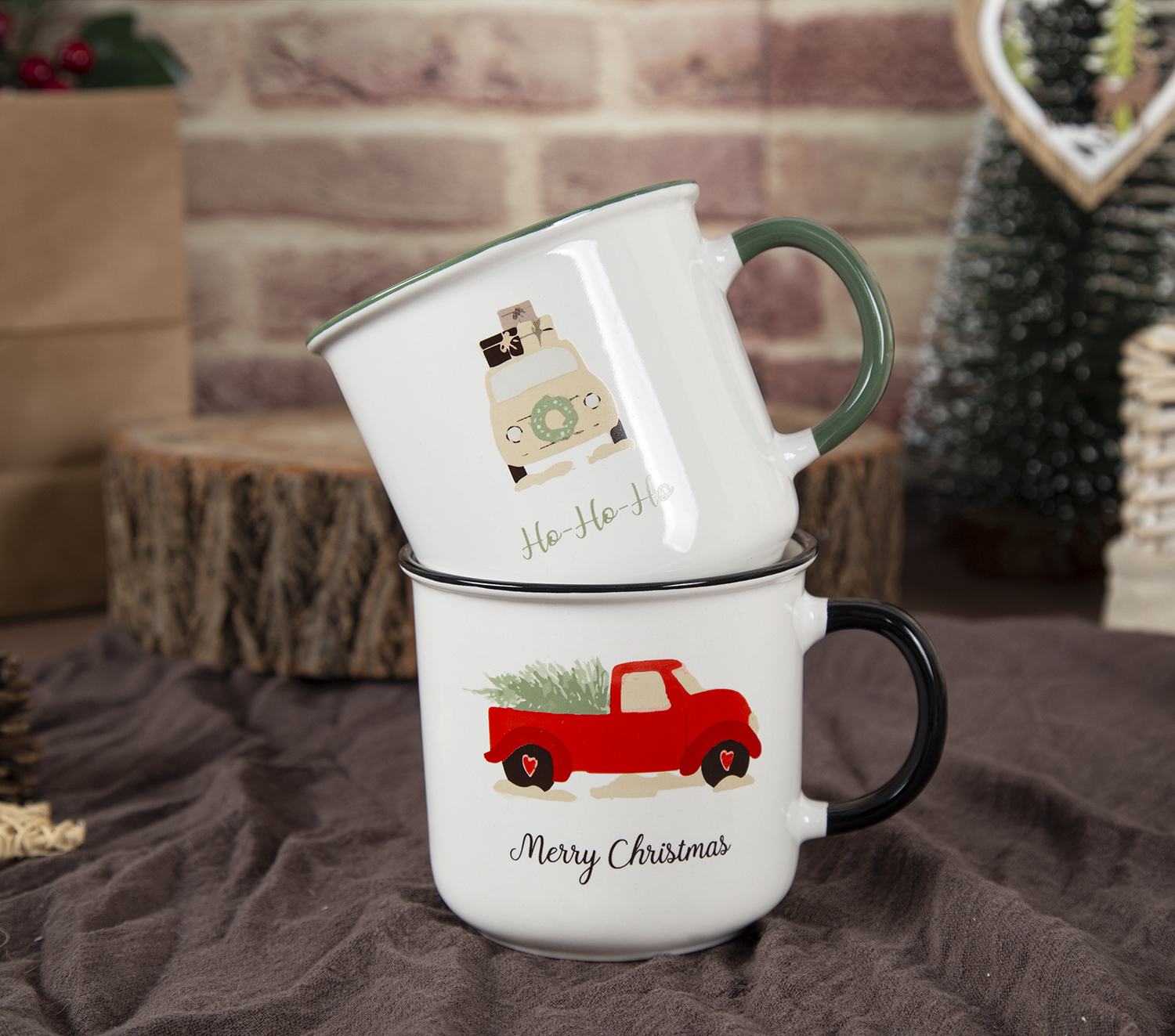 CHANGSHA HAPPY GO Christmas Themed Stoneware Mugs with Holiday Decals | happygodinnerware.com
