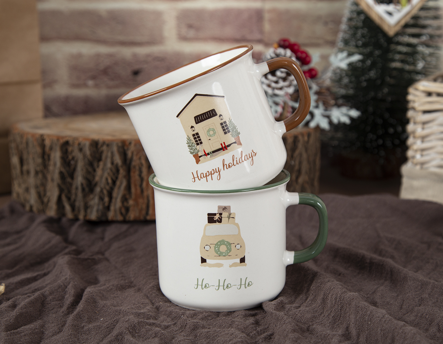 CHANGSHA HAPPY GO Christmas Themed Stoneware Mugs with Holiday Decals | happygodinnerware.com