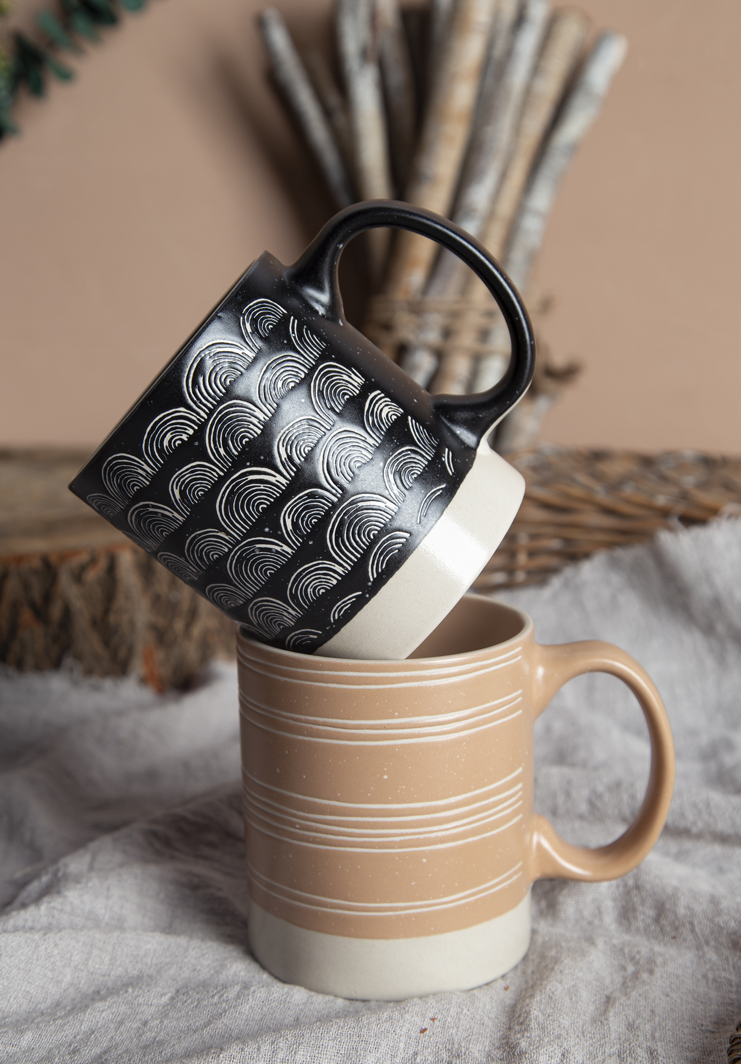 CHANGSHA HAPPY GO Ceramic Mugs with Silk Screen Printing and Makeup Clay, Stoneware | happygodinnerware.com