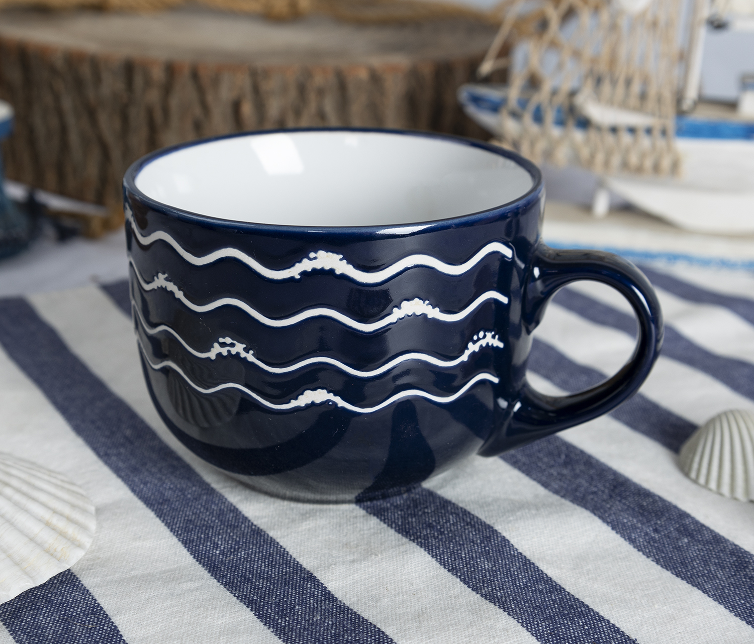 ​CHANGSHA HAPPY GO Nautical Theme Stoneware Mug and Bowl Set with Ocean Motifs and Classic Enamel Style Look |happygodinnerware.com