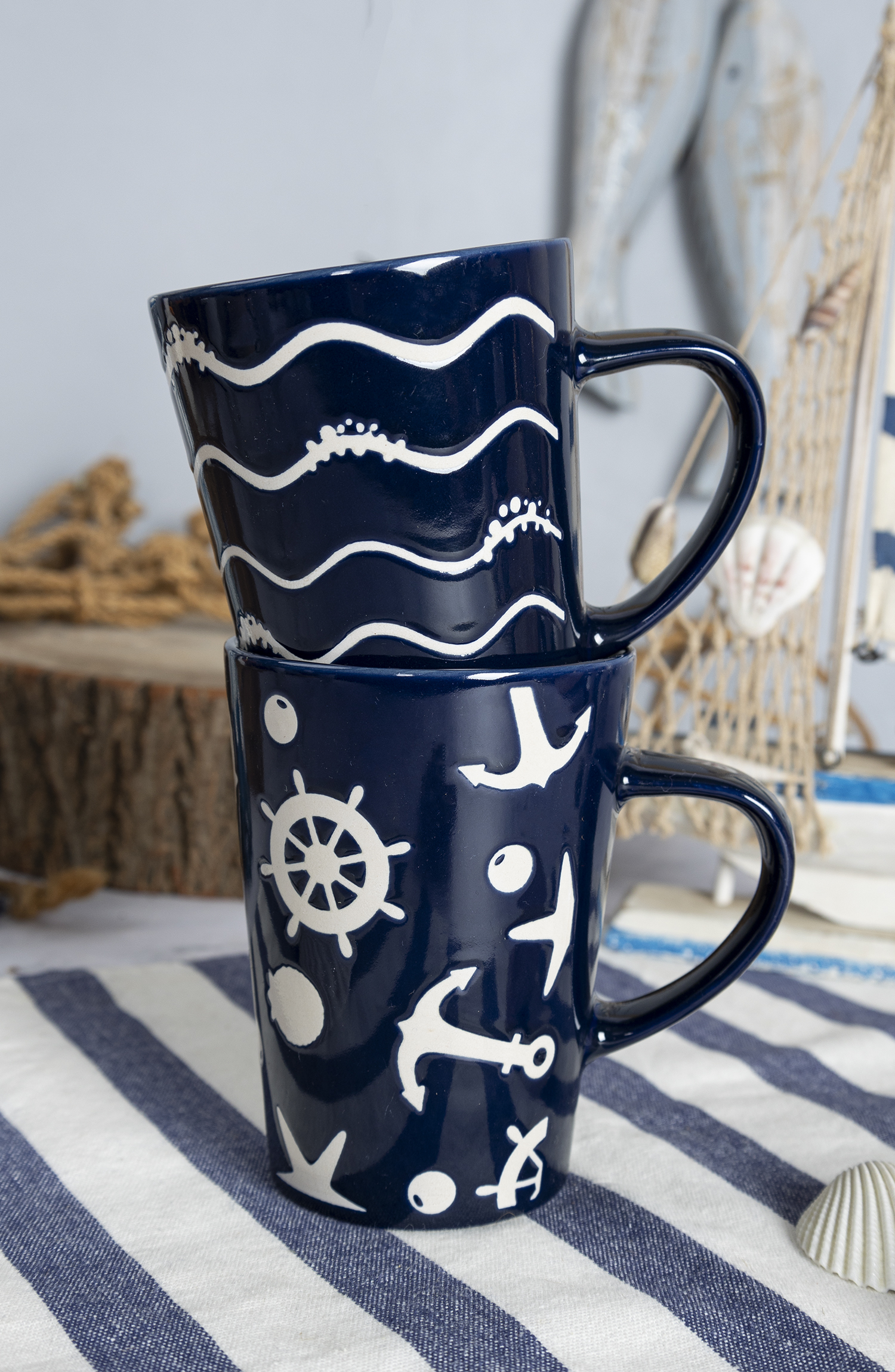 ​CHANGSHA HAPPY GO Nautical Theme Stoneware Mug and Bowl Set with Ocean Motifs and Classic Enamel Style Look |happygodinnerware.com