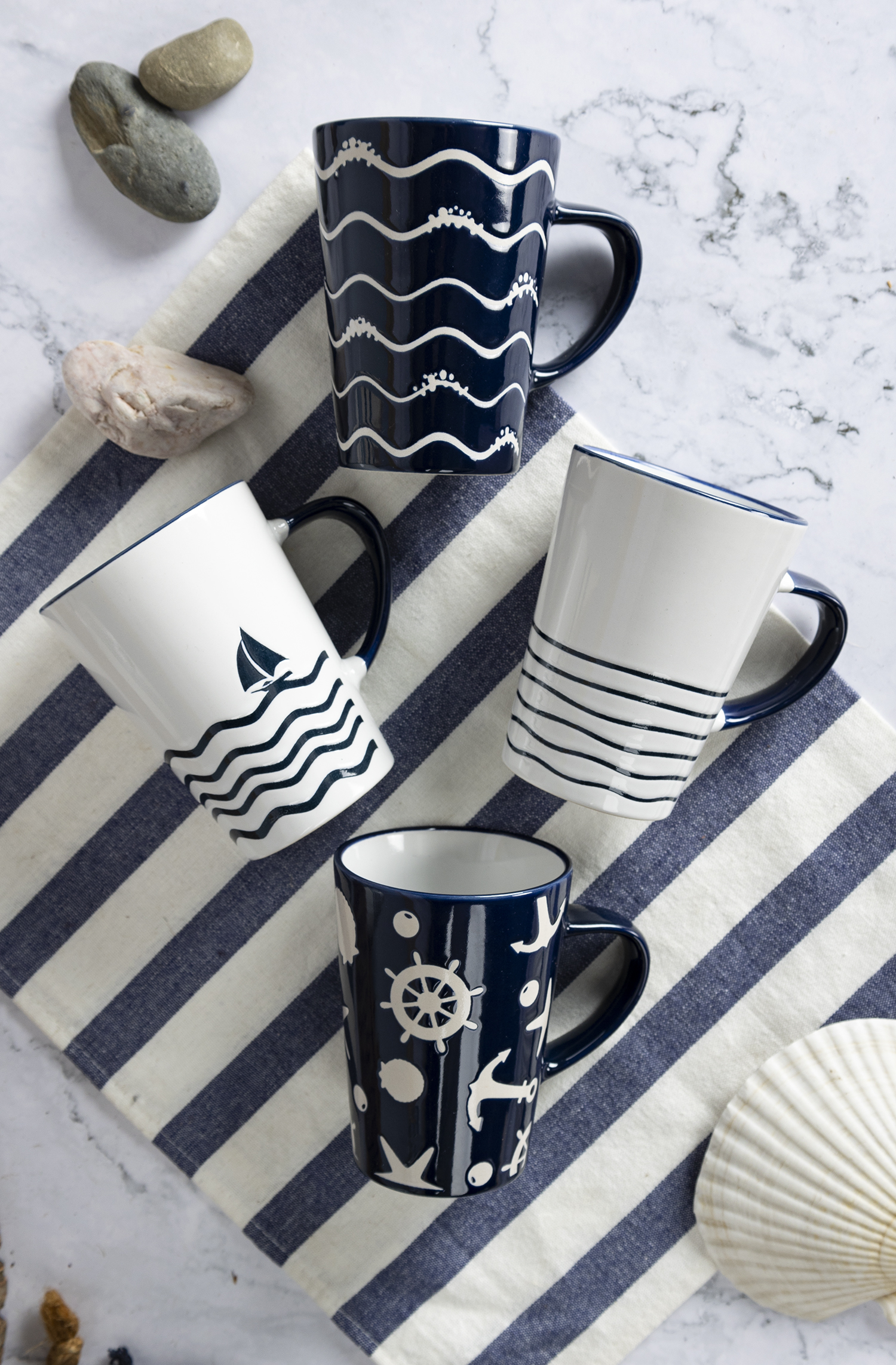 ​CHANGSHA HAPPY GO Nautical Theme Stoneware Mug and Bowl Set with Ocean Motifs and Classic Enamel Style Look |happygodinnerware.com