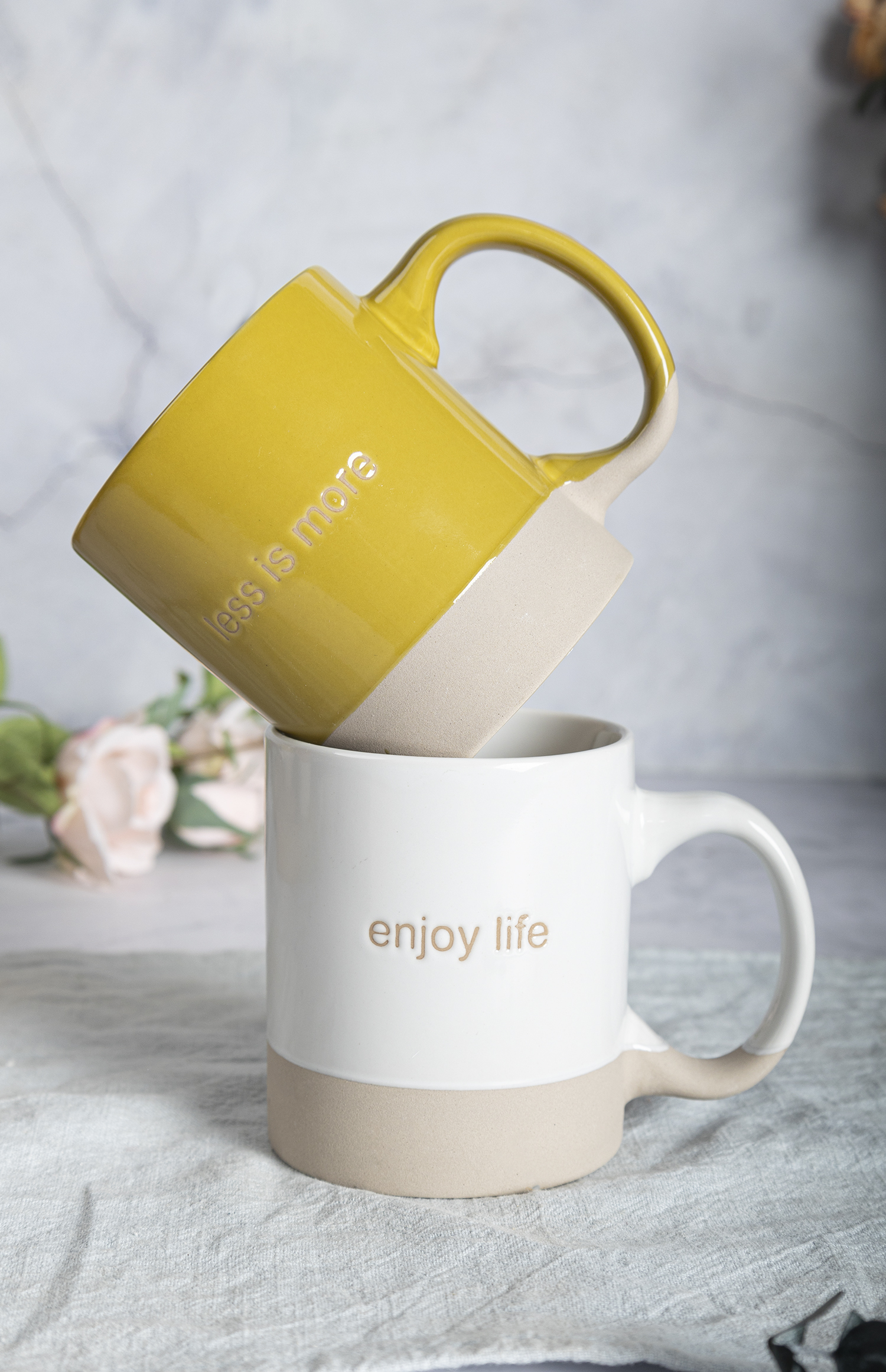 ​CHANGSHA HAPPY GO  Modern Colorful Stoneware Cup and Bowl Set with Positive Quotes and Smooth Dual-Tone Glazing |Dopamine Series Ceramics  |happygodinnerware.com