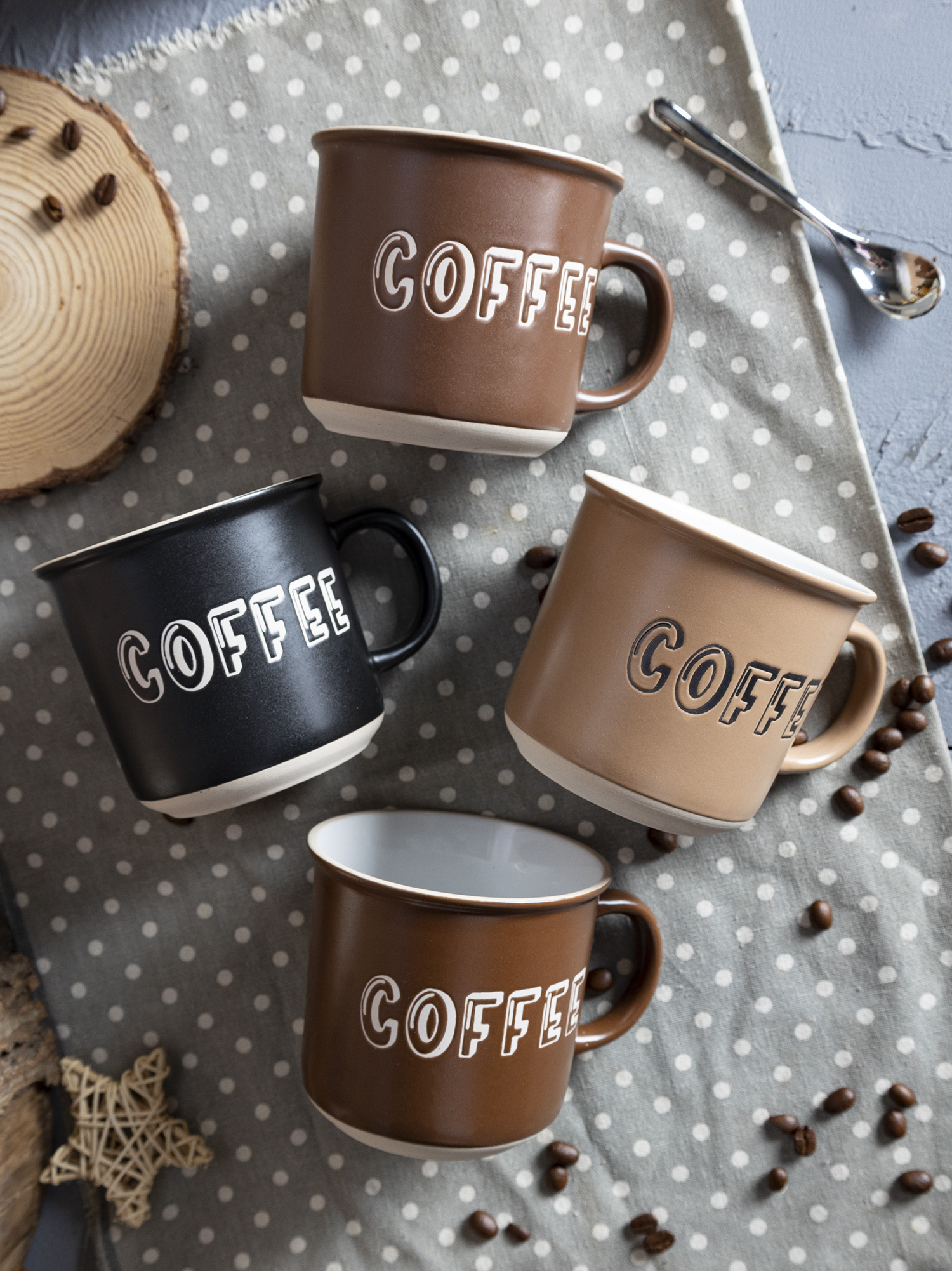 ​CHANGSHA HAPPY GO  Retro Style Stoneware Coffee Mugs with Bold Typography and Cafe-Inspired Glazed Finish  |happygodinnerware.com