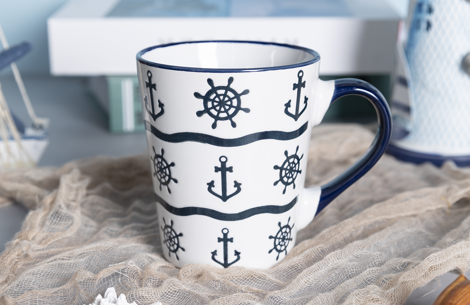 ​CHANGSHA HAPPY GO  Nautical Anchor Pattern Stoneware Mugs and Bowls Set  |Dopamine Series Ceramics  |happygodinnerware.com