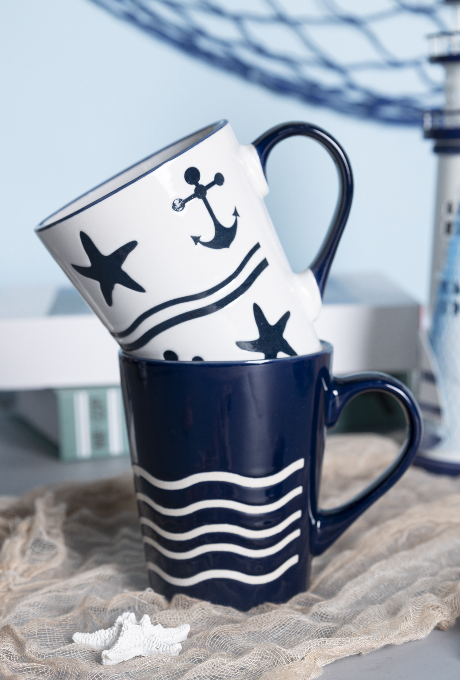 ​CHANGSHA HAPPY GO  Nautical Anchor Pattern Stoneware Mugs and Bowls Set  |Dopamine Series Ceramics  |happygodinnerware.com