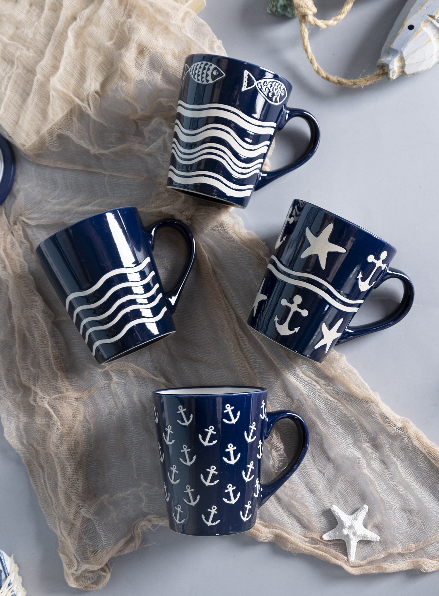 ​CHANGSHA HAPPY GO  Nautical Anchor Pattern Stoneware Mugs and Bowls Set  |Dopamine Series Ceramics  |happygodinnerware.com