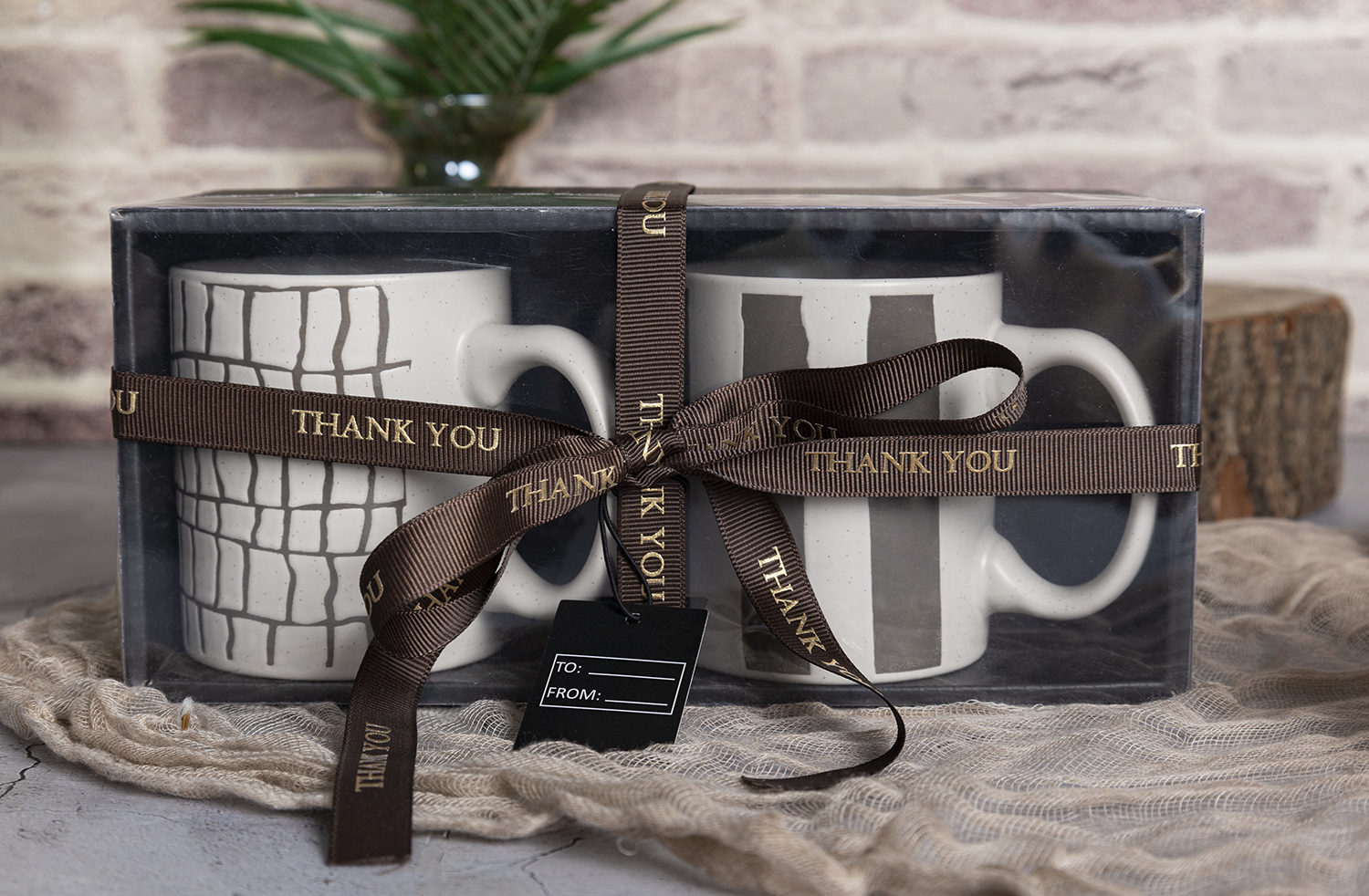 ​CHANGSHA HAPPY GO  Monochrome Linear Print Stoneware Mug Set with Soft White Matte Glaze |happygodinnerware.com