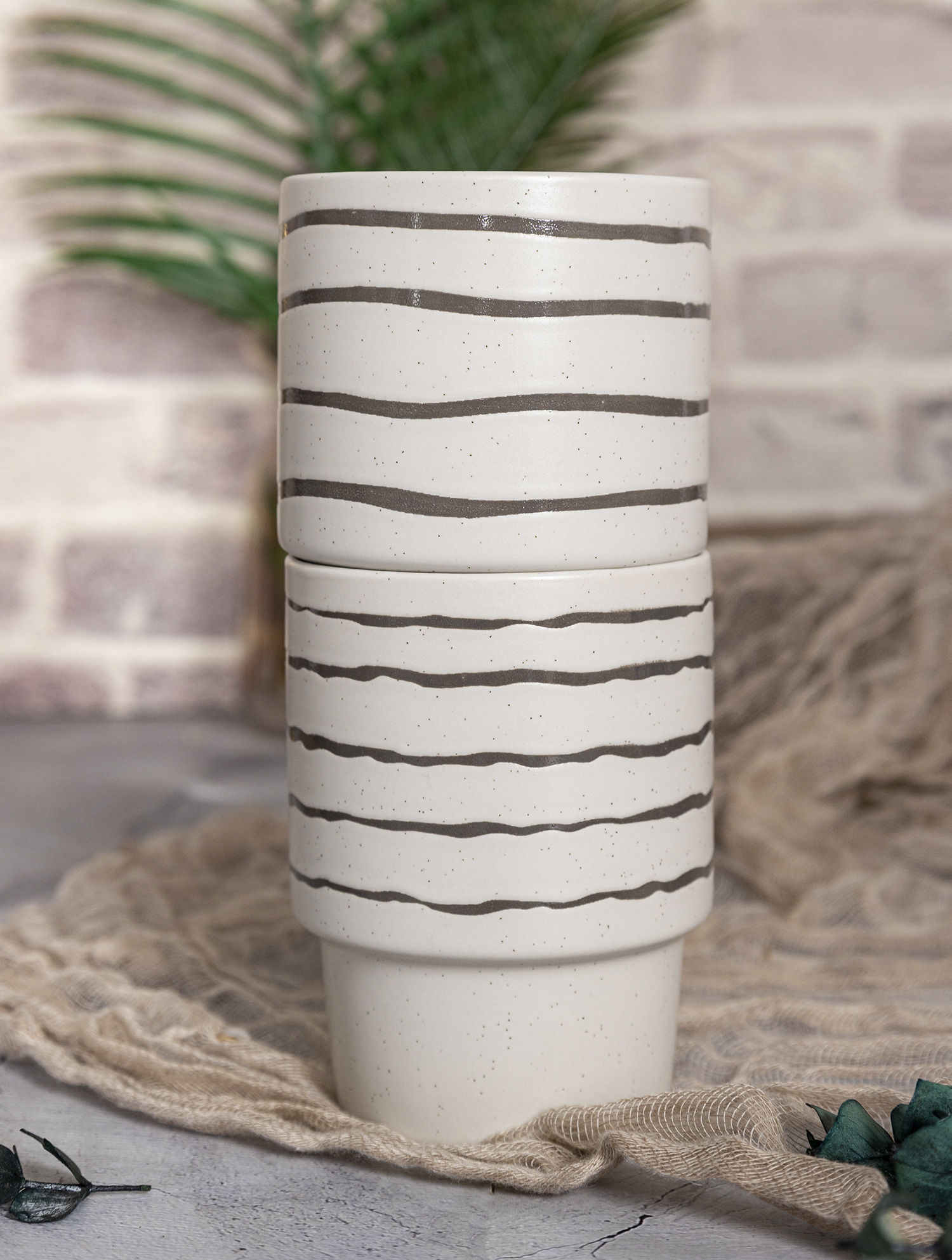 ​CHANGSHA HAPPY GO  Monochrome Linear Print Stoneware Mug Set with Soft White Matte Glaze |happygodinnerware.com