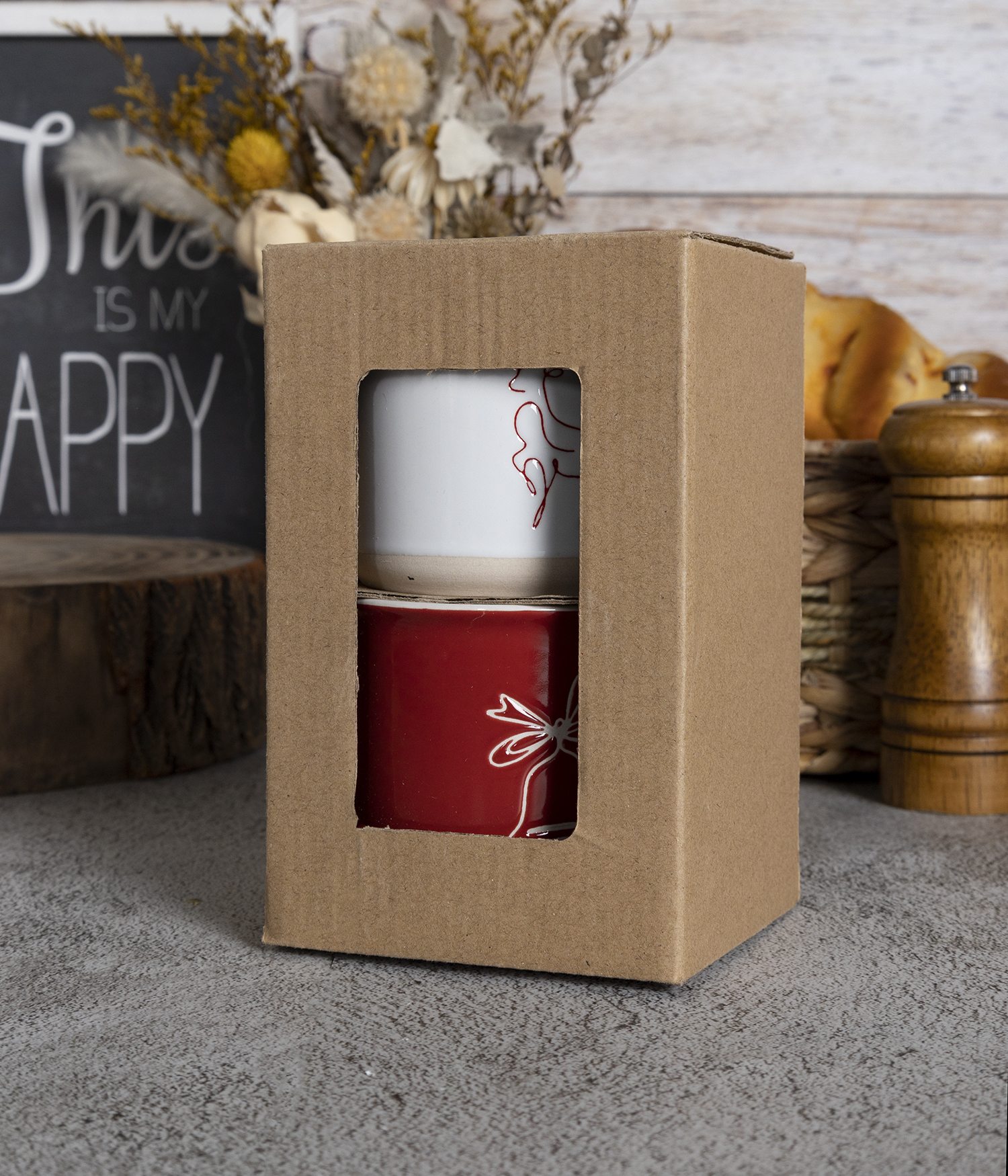 CHANGSHA HAPPY GO  Holiday Red Stoneware Mug and Bowl Set – Christmas Silkscreen Designs for Festive Use |Dopamine Series Ceramics  |happygodinnerware.com