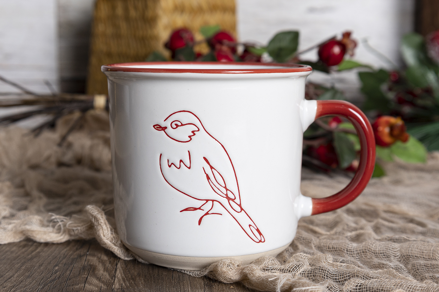 CHANGSHA HAPPY GO  Holiday Red Stoneware Mug and Bowl Set – Christmas Silkscreen Designs for Festive Use |Dopamine Series Ceramics  |happygodinnerware.com