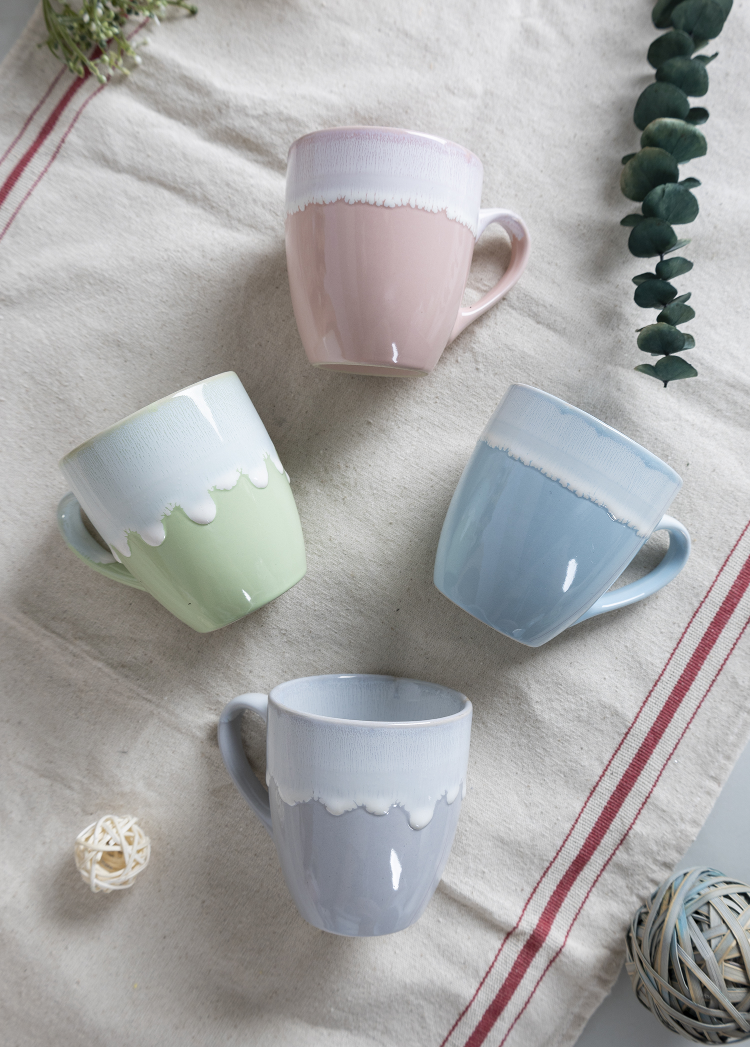 CHANGSHA HAPPY GO  Pastel Macaron Tone Stoneware Dinnerware Set with White Dripping Reactive Glaze – Elegant Soft Color Palette for Contemporary Table Settings|happygodinnerware.com