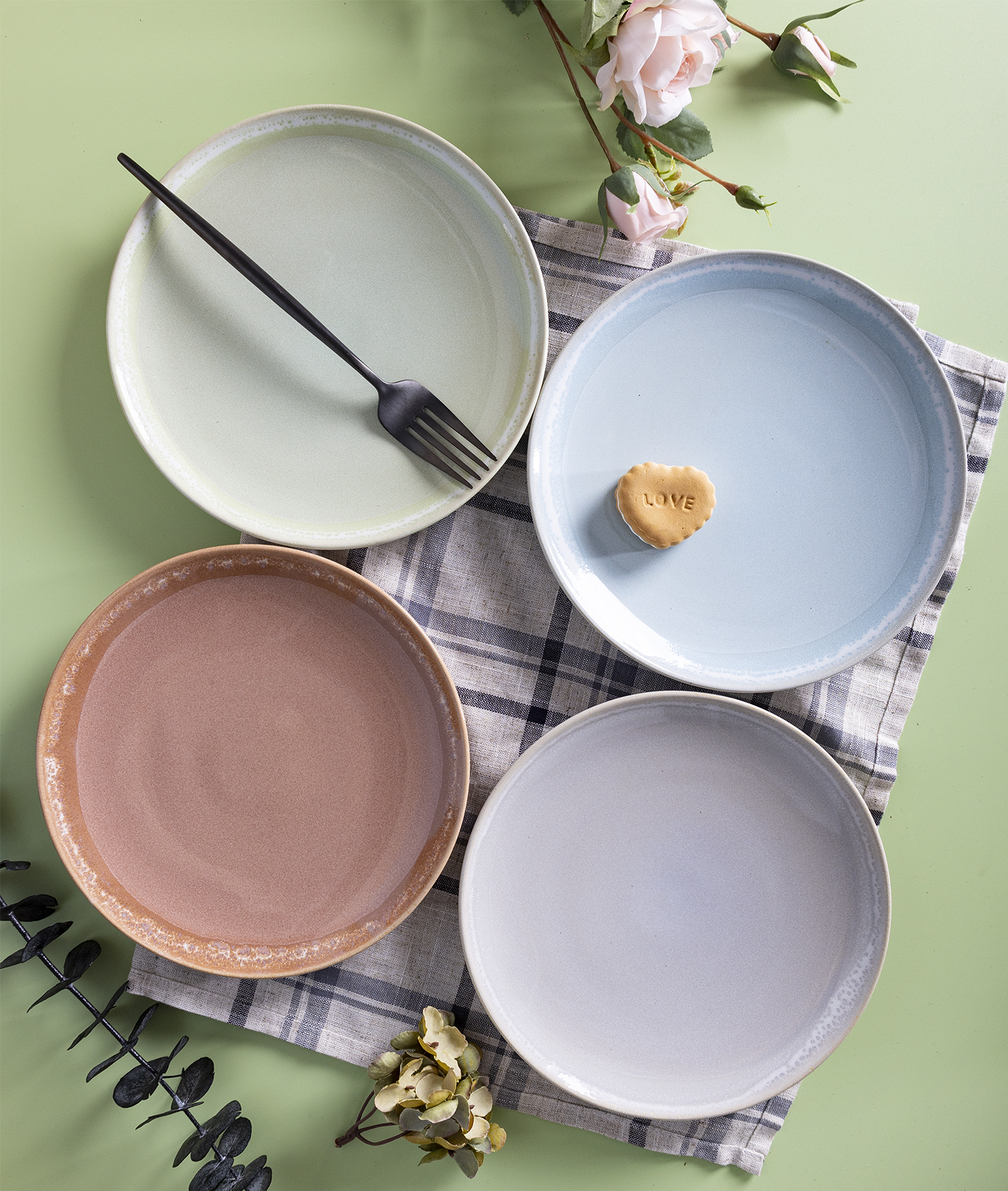 CHANGSHA HAPPY GO  Nature-Inspired Color Block Reactive Glaze Stoneware Dinnerware Set – Earthy Modern Tones Blending Sage |Dopamine Series Ceramics  |happygodinnerware.com