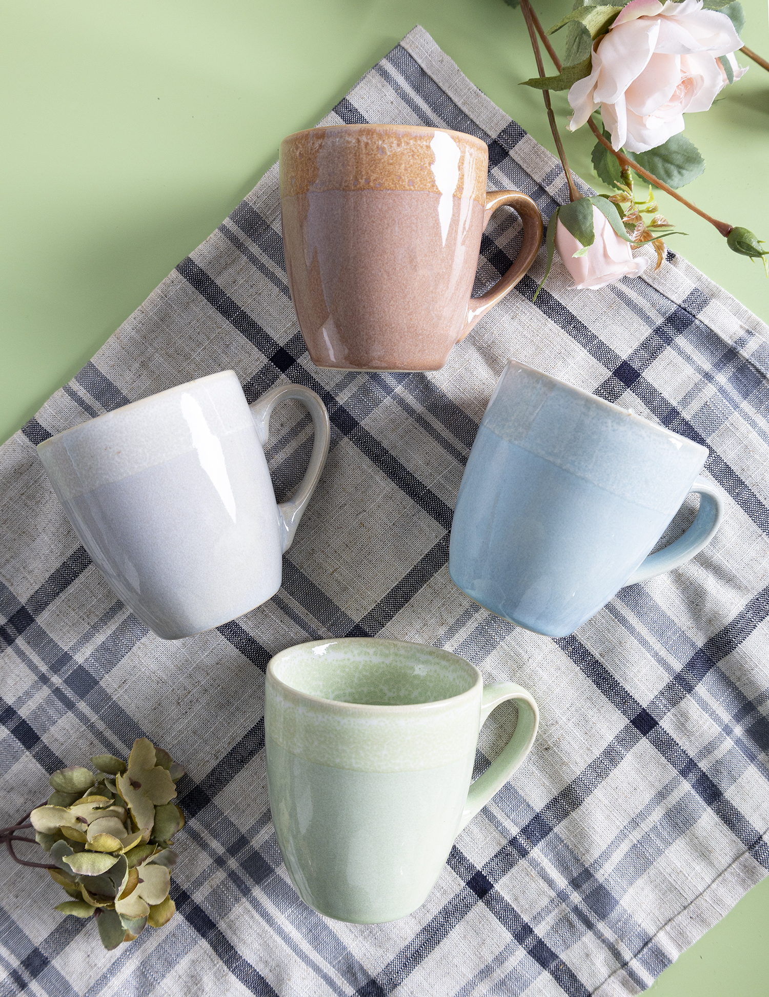 CHANGSHA HAPPY GO  Nature-Inspired Color Block Reactive Glaze Stoneware Dinnerware Set – Earthy Modern Tones Blending Sage |Dopamine Series Ceramics  |happygodinnerware.com
