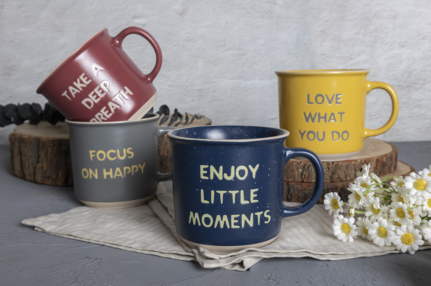 CHANGSHA HAPPY GO Inspirational Quote Ceramic Mug Set – Colorful Stoneware Coffee Cups with Uplifting Sayings and Gift Box|happygodinnerware.com