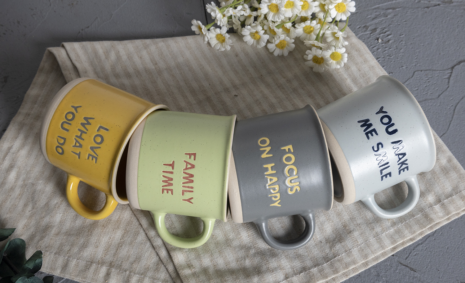 CHANGSHA HAPPY GO Inspirational Quote Ceramic Mug Set – Colorful Stoneware Coffee Cups with Uplifting Sayings and Gift Box|happygodinnerware.com