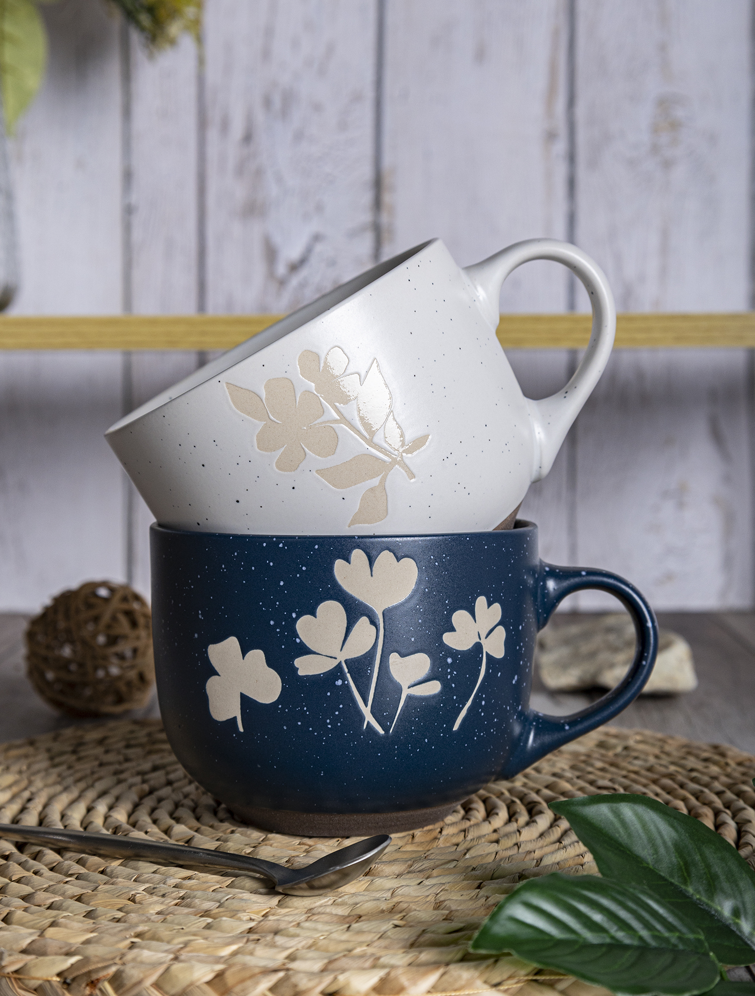 CHANGSHA HAPPY GO Embossed Floral Ceramic Mug and Bowl Set – Stackable Coffee Cups with Rustic Glaze and Gift Packaging|happygodinnerware.com
