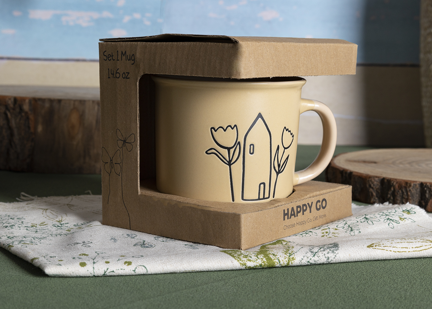 CHANGSHA HAPPY GO Easter Bunny and Floral Sketch Ceramic Mug Set – Pastel Coffee Cups and Bowls with Gift Packaging|happygodinnerware.com