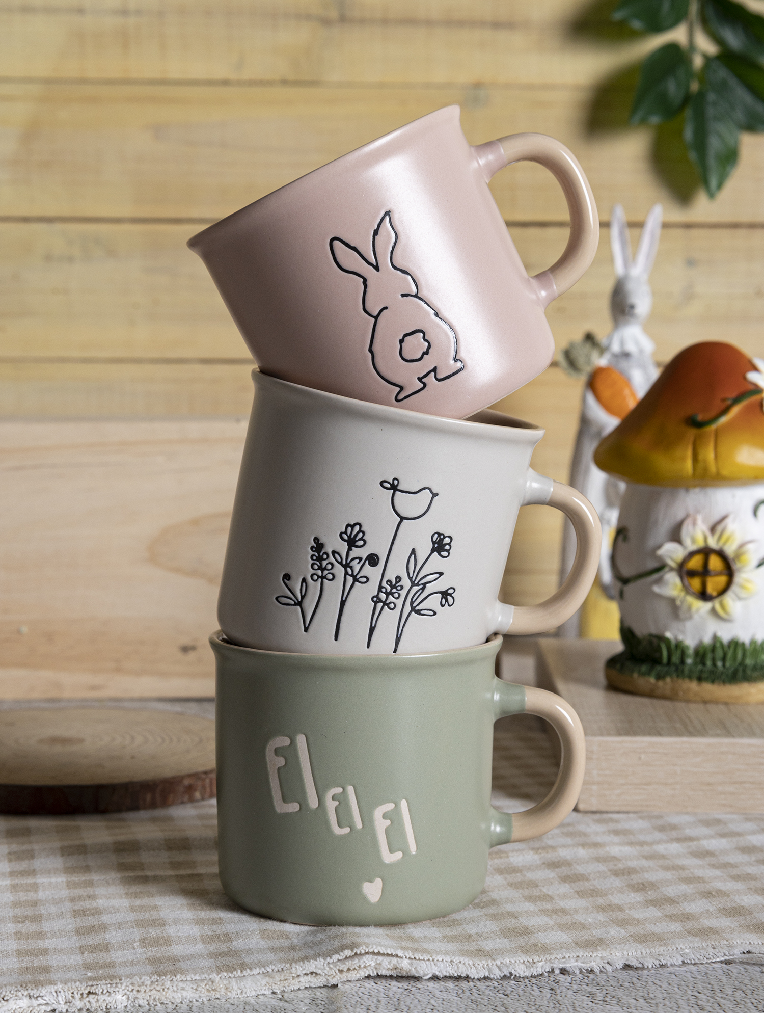 CHANGSHA HAPPY GO Easter Bunny and Floral Sketch Ceramic Mug Set – Pastel Coffee Cups and Bowls with Gift Packaging|happygodinnerware.com
