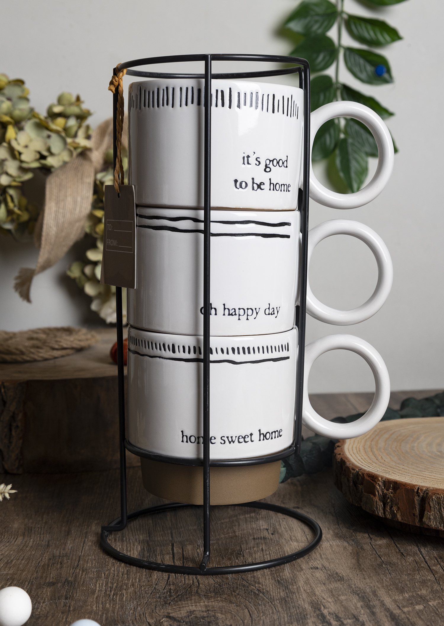 CHANGSHA HAPPY GO Minimalist Quote Ceramic Mug and Bowl Set – Black & White Stoneware with Home-Inspired Sayings and Stackable Design|happygodinnerware.com