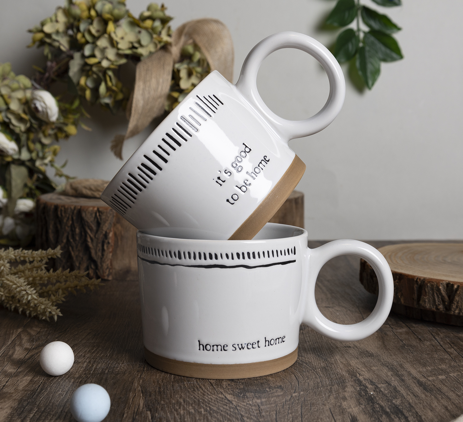 CHANGSHA HAPPY GO Minimalist Quote Ceramic Mug and Bowl Set – Black & White Stoneware with Home-Inspired Sayings and Stackable Design|happygodinnerware.com