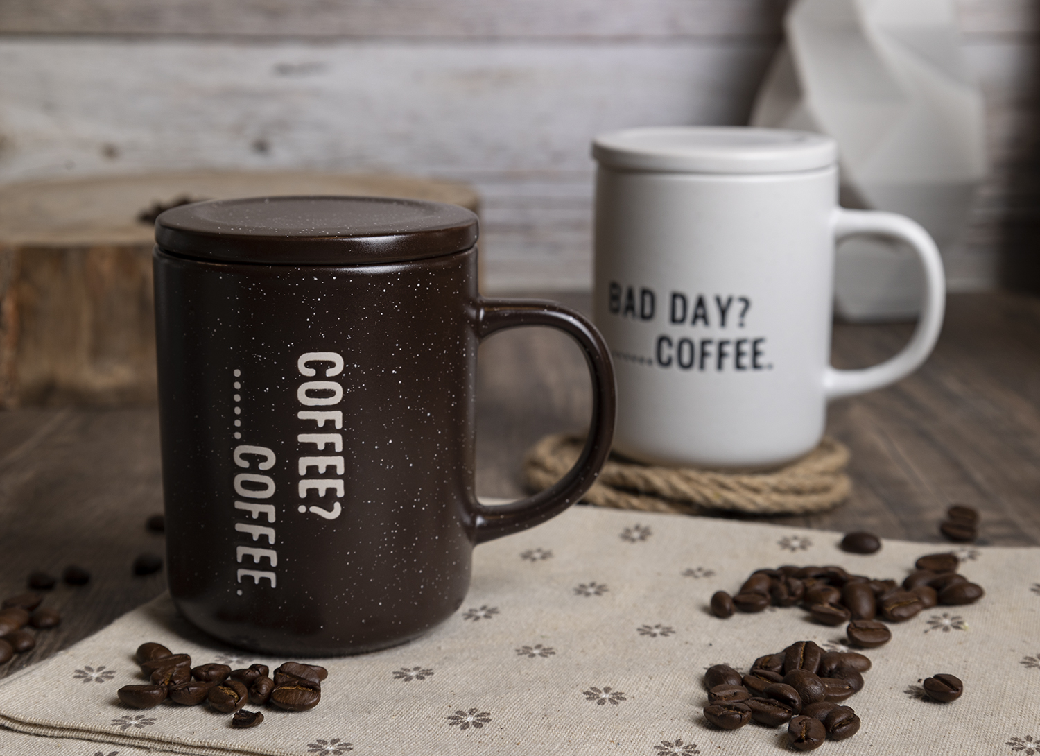 CHANGSHA HAPPY GO Mood Quote Ceramic Coffee Mug Set – Funny Printed Stackable Cups for Everyday Brew in Earthy Tones|happygodinnerware.com