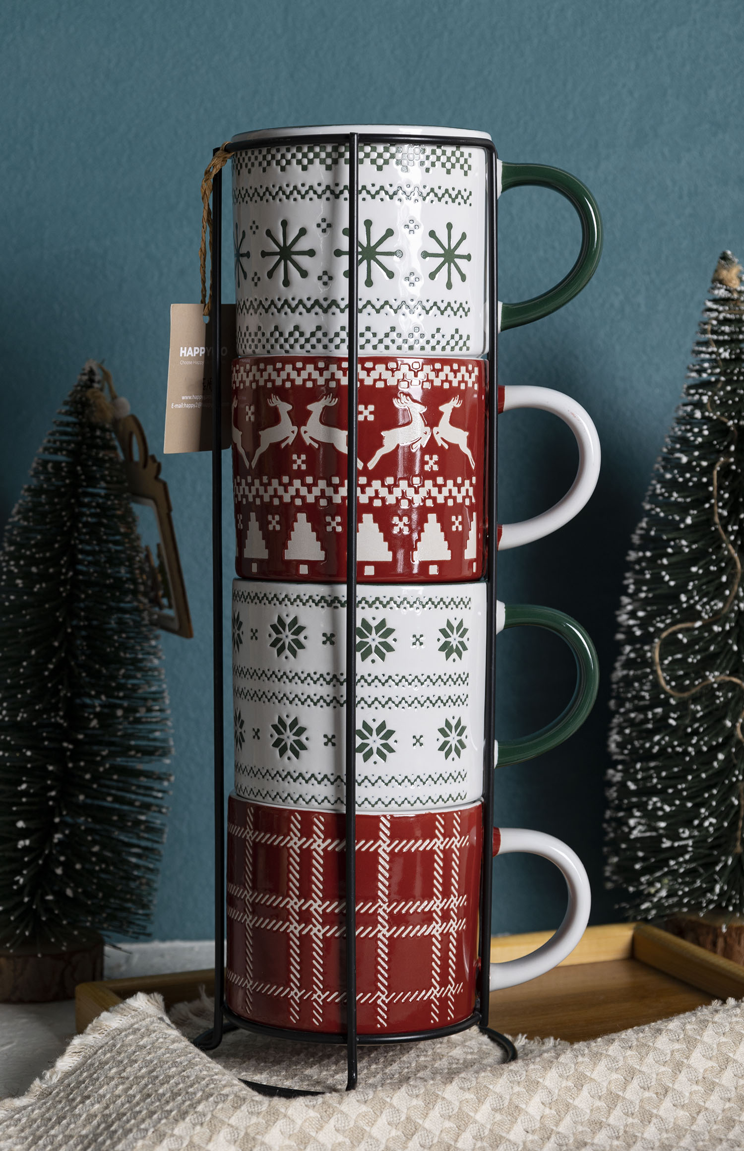 CHANGSHA HAPPY GO Christmas Sweater Pattern Ceramic Mug and Bowl Set – Festive Red & Green Holiday Cups with Gift Packaging|happygodinnerware.com