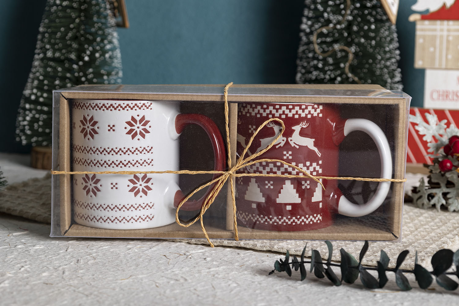 CHANGSHA HAPPY GO Christmas Sweater Pattern Ceramic Mug and Bowl Set – Festive Red & Green Holiday Cups with Gift Packaging|happygodinnerware.com