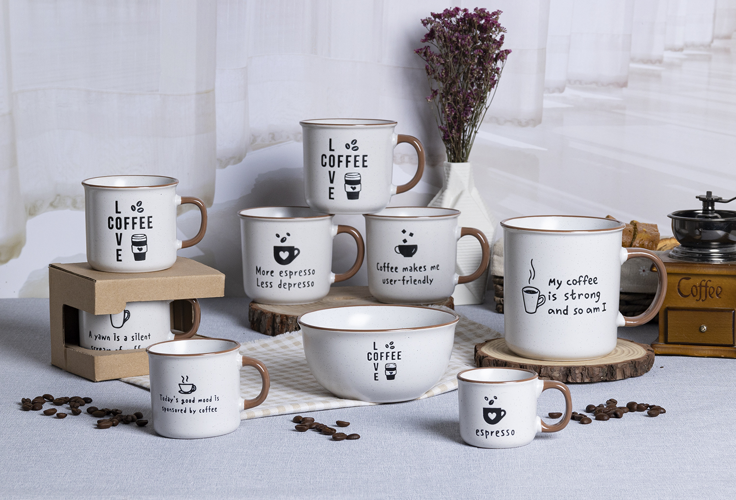 CHANGSHA HAPPY GO Funny Coffee Quote Ceramic Mug and Bowl Set – Minimalist Design with Humorous Sayings for Daily Brew|happygodinnerware.com