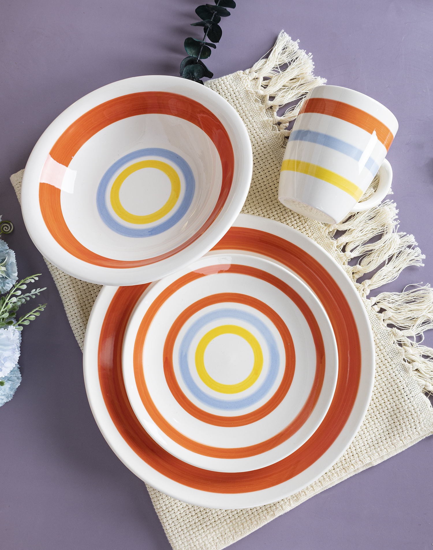 CHANGSHA HAPPY GO Bright Color Block Handpainted Fine Earthenware Dinnerware Set with High Contrast and Rustic Finish  |happygodinnerware.com