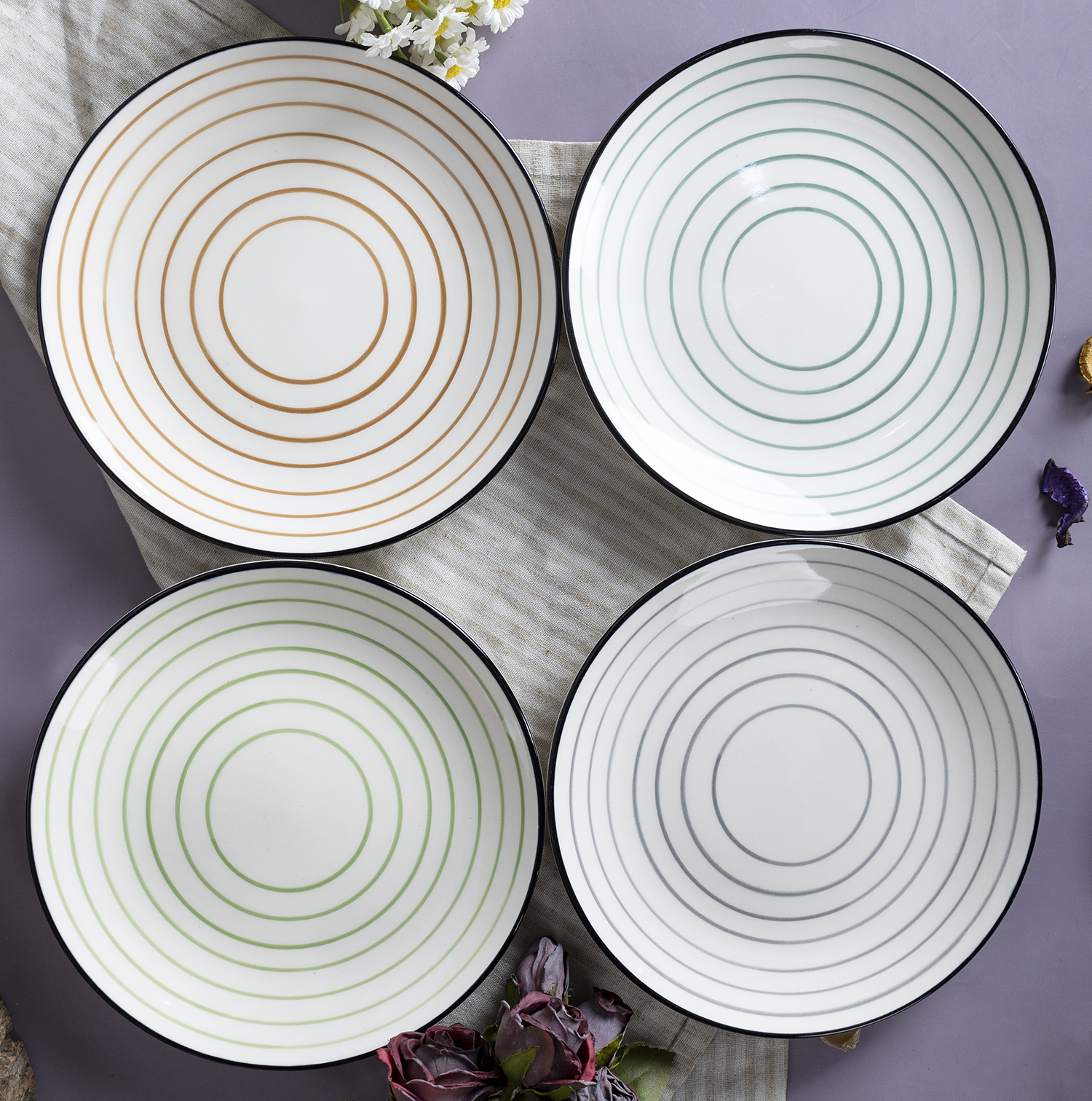 CHANGSHA HAPPY GO Fine Earthware Dinnerware Set with Speckled Finish and Hand-Painted Minimalist Floral Patterns  |happygodinnerware.com