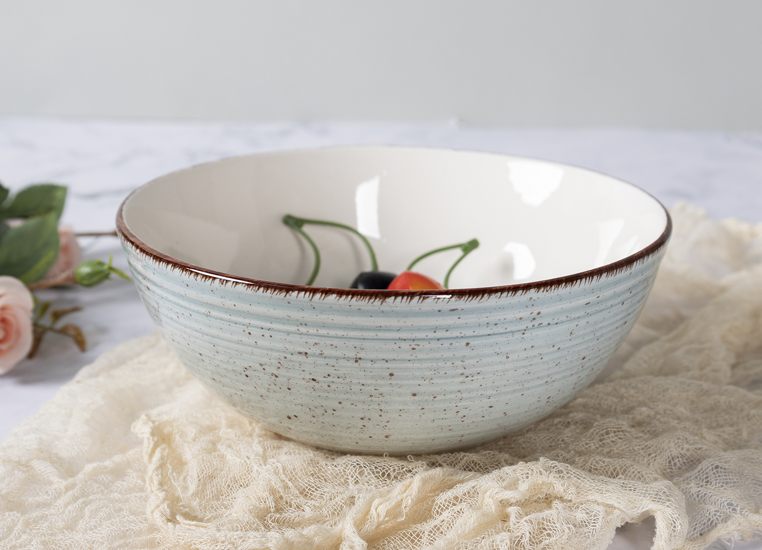 CHANGSHA HAPPY GO Fine Earthware Vintage Blue and Green Color-Block Dinnerware Set with Delicate Lined Accents  |happygodinnerware.com
