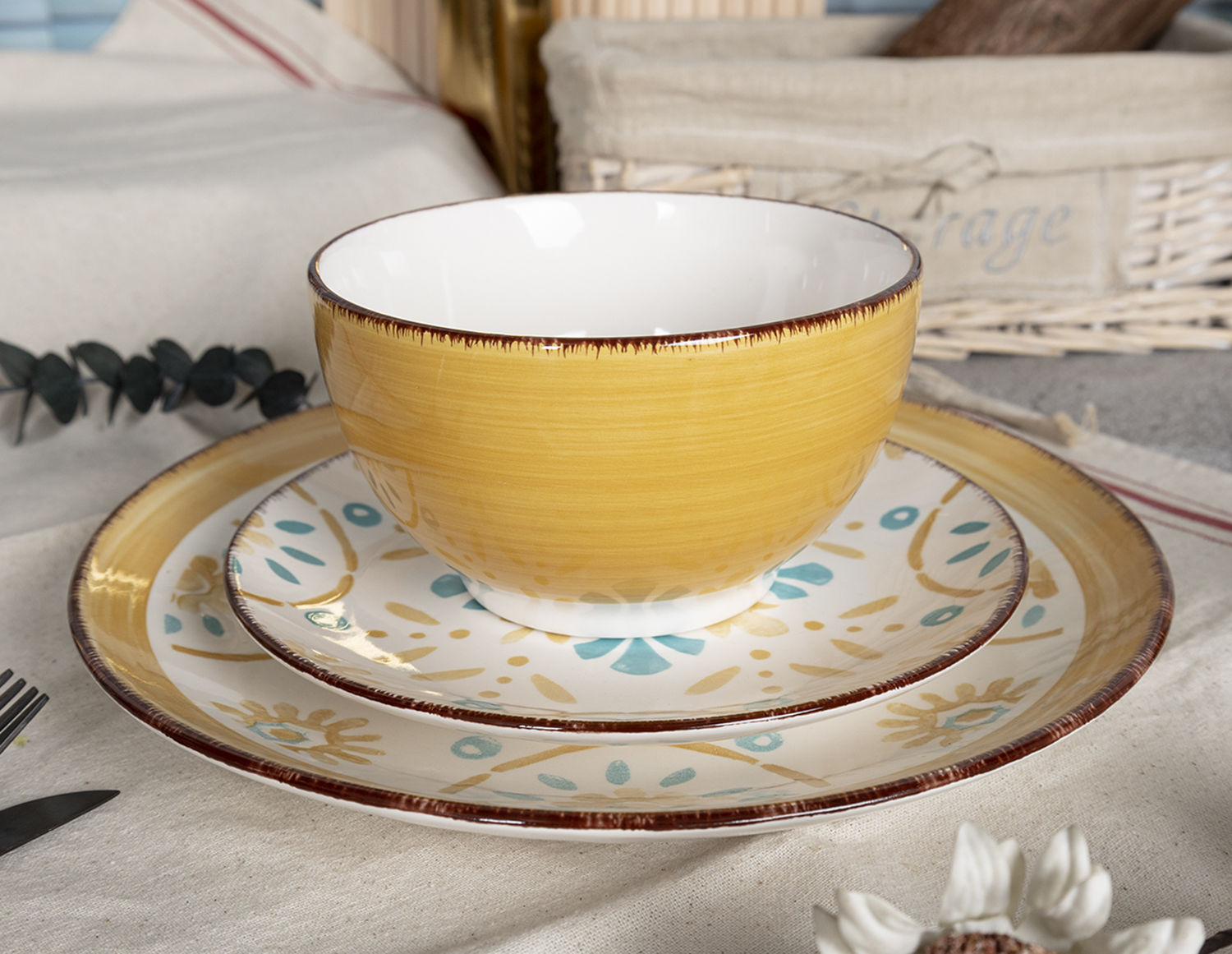 CHANGSHA HAPPY GO Bohemian Colorful Stoneware Handpainted Dinnerware Set with Artistic Floral and Geometric Accents  |happygodinnerware.com