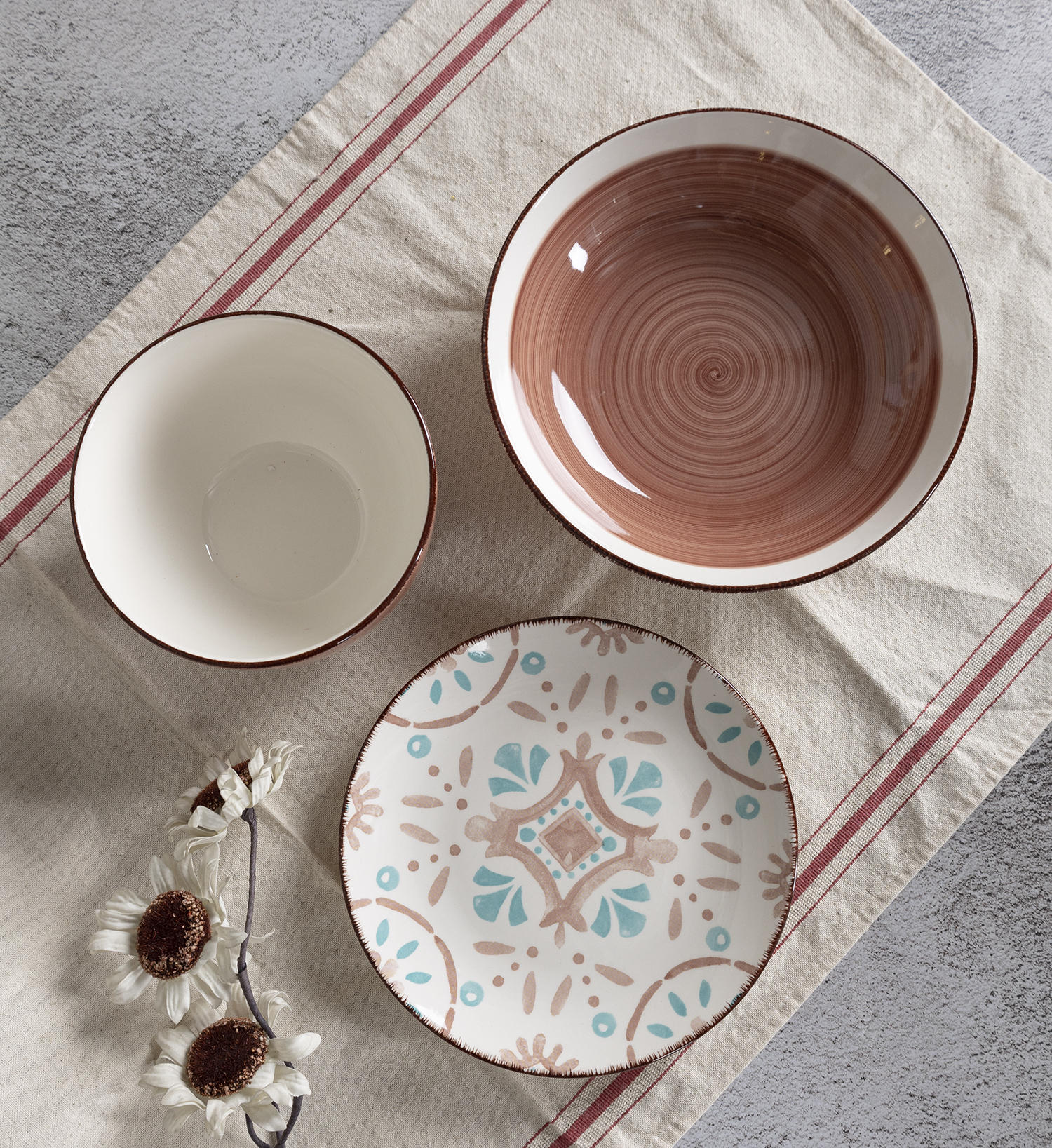 CHANGSHA HAPPY GO Bohemian Colorful Stoneware Handpainted Dinnerware Set with Artistic Floral and Geometric Accents  |happygodinnerware.com