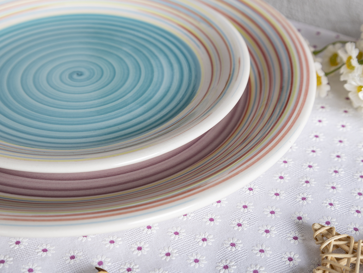 CHANGSHA HAPPY GO Rainbow Striped Stoneware Handpainted Mug and Dinnerware Set with Multicolor Swirl Lines and Fresh Style  |happygodinnerware.com