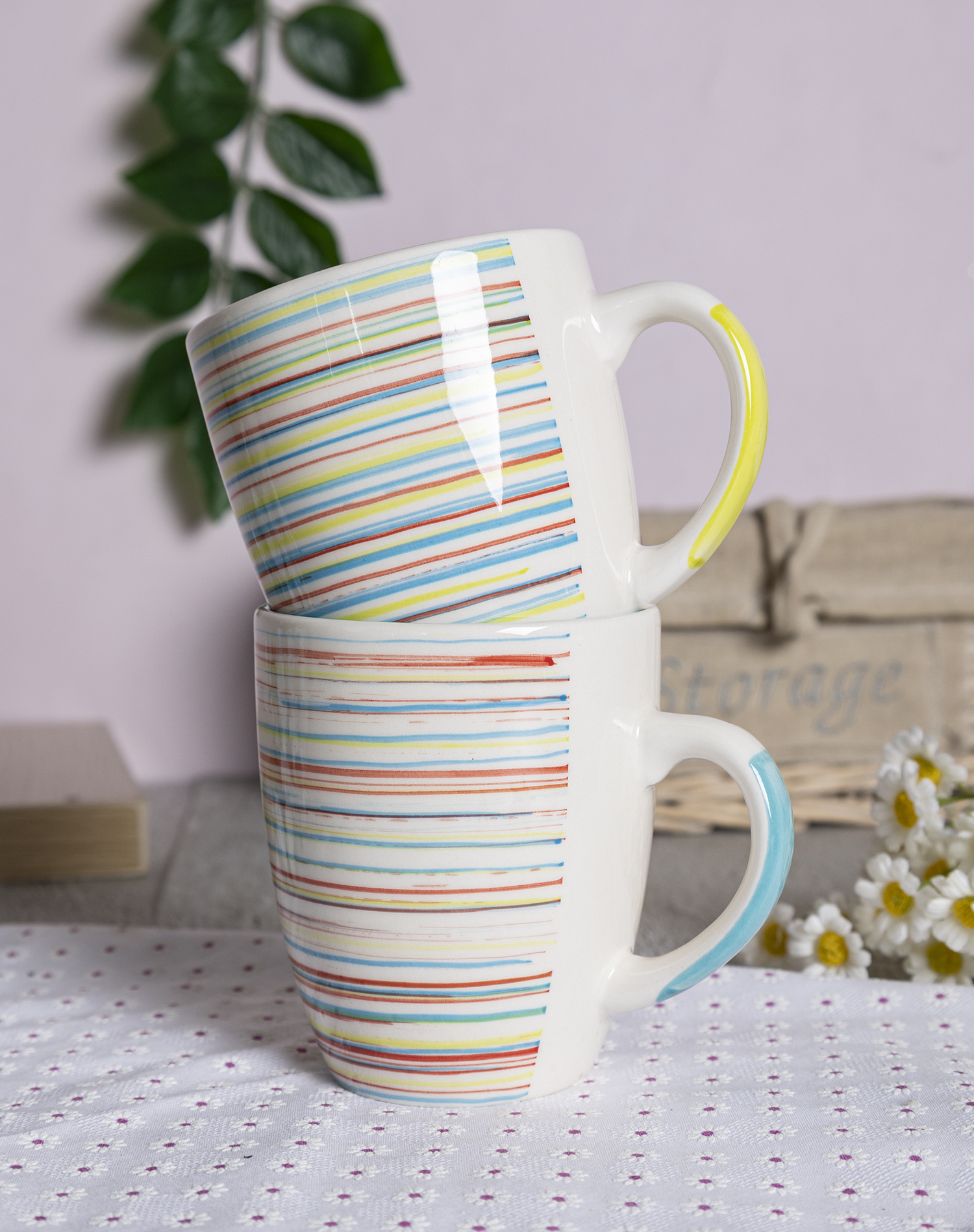 CHANGSHA HAPPY GO Rainbow Striped Stoneware Handpainted Mug and Dinnerware Set with Multicolor Swirl Lines and Fresh Style  |happygodinnerware.com