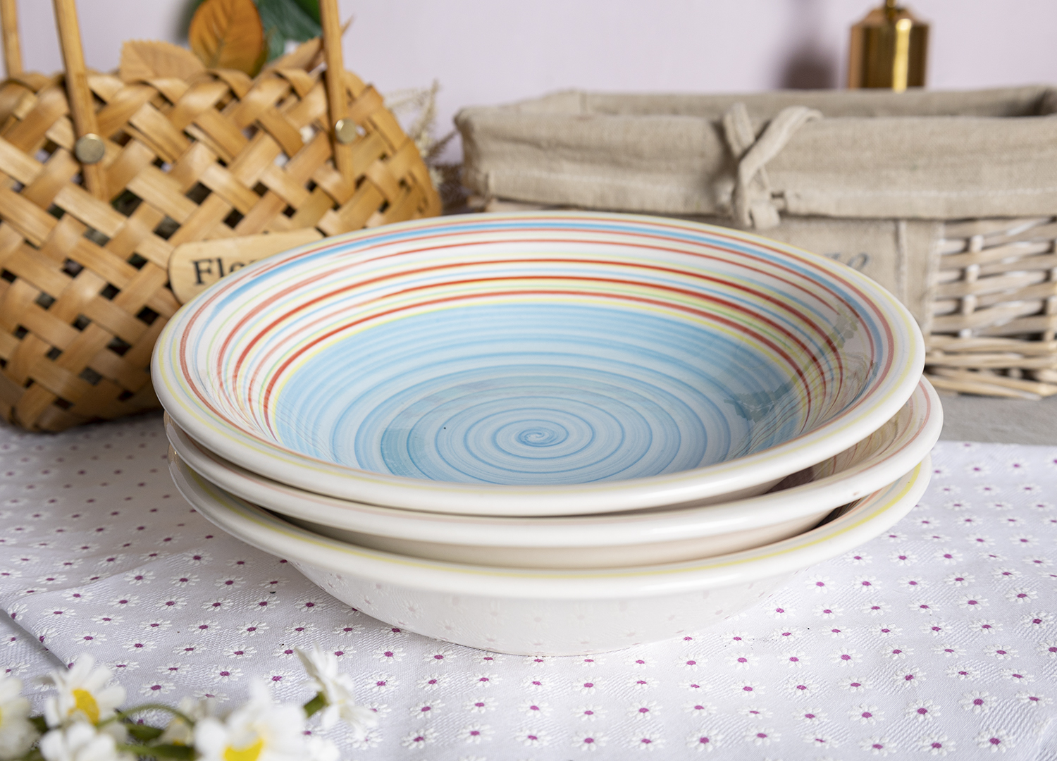 CHANGSHA HAPPY GO Rainbow Striped Stoneware Handpainted Mug and Dinnerware Set with Multicolor Swirl Lines and Fresh Style  |happygodinnerware.com