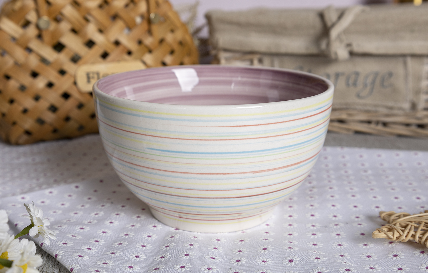 CHANGSHA HAPPY GO Rainbow Striped Stoneware Handpainted Mug and Dinnerware Set with Multicolor Swirl Lines and Fresh Style  |happygodinnerware.com
